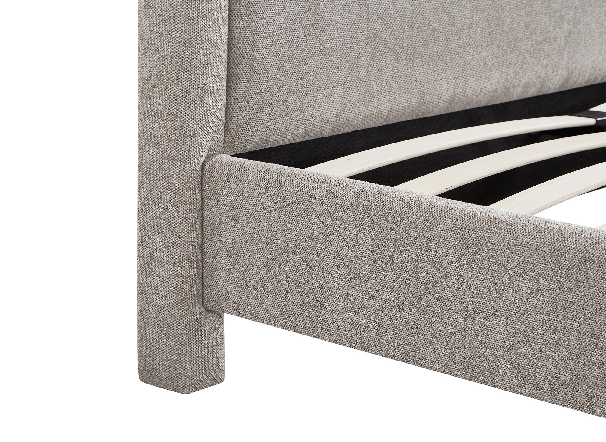 Cama doble ANELA de tela suave color topo, 140 x 190 cm