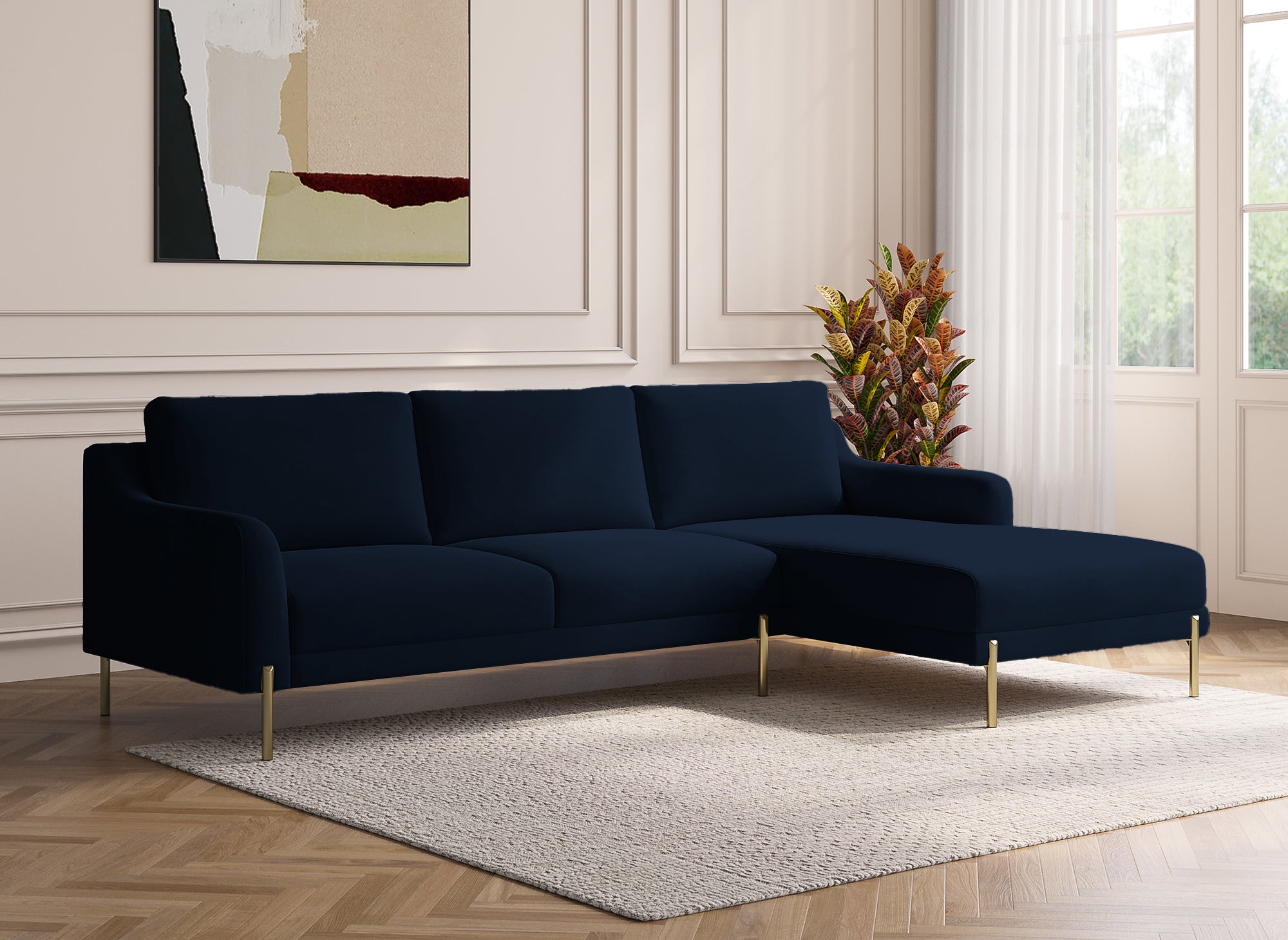 Sofá esquinero CELINE con chaise longue en terciopelo azul - Esquina derecha