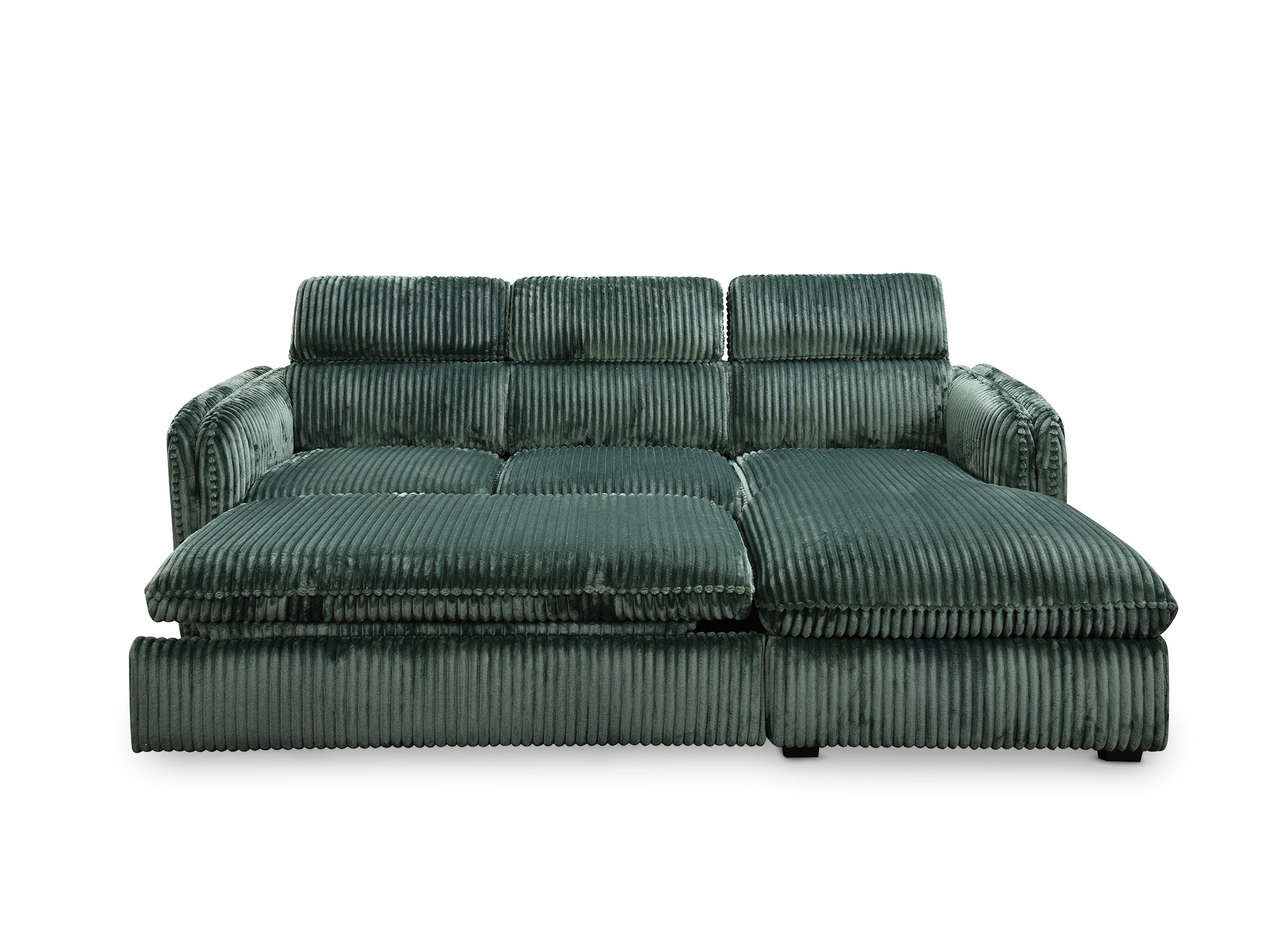 Sofá cama esquinero ISABELLA en pana verde gruesa - Esquina derecha