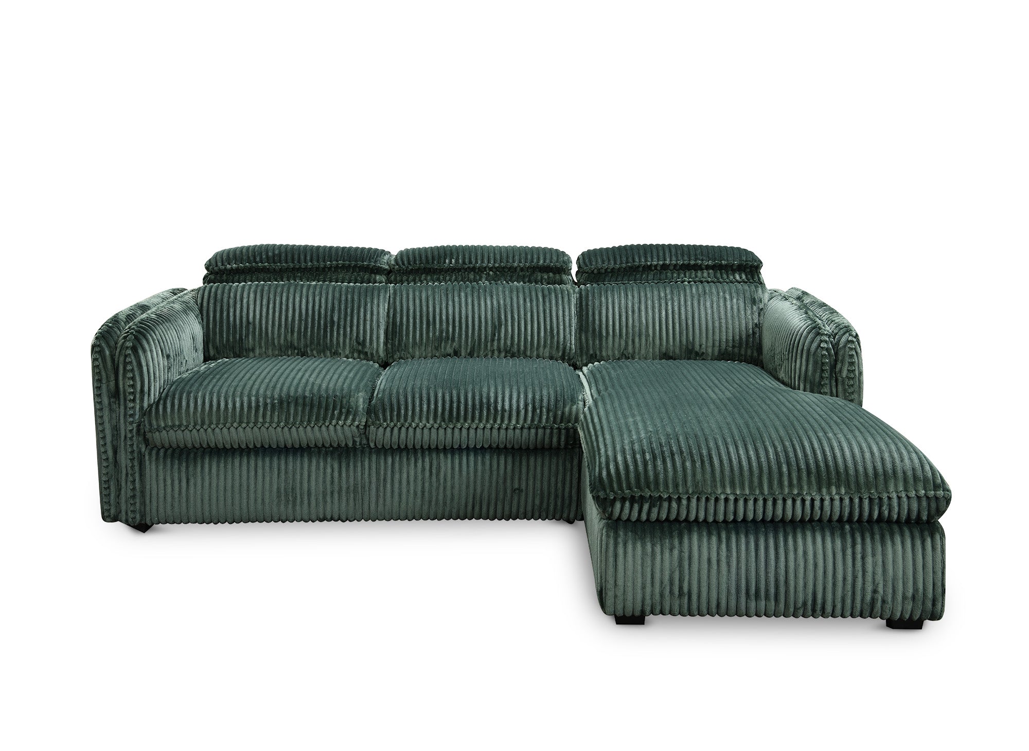 Sofá cama esquinero ISABELLA en pana verde gruesa - Esquina derecha