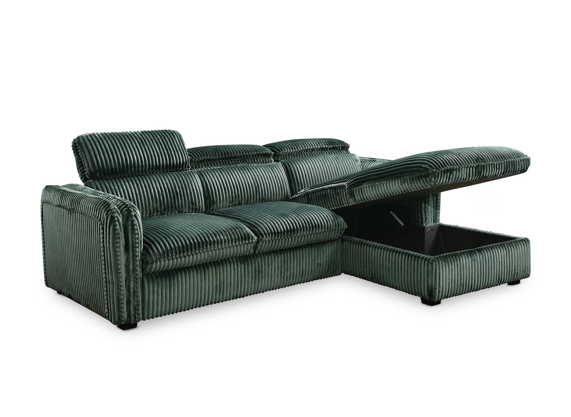 Sofá cama esquinero ISABELLA en pana verde gruesa - Esquina derecha