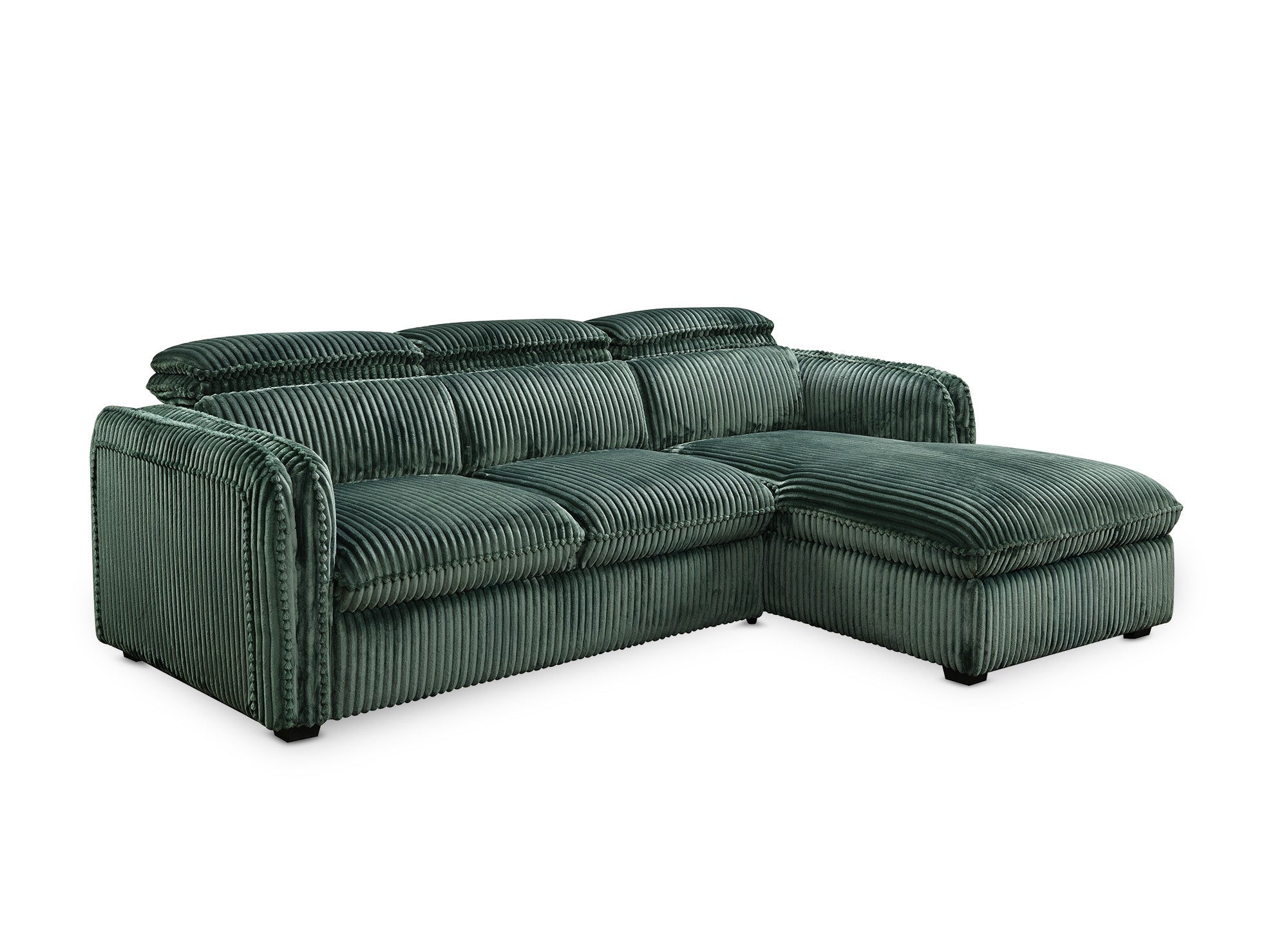 Sofá cama esquinero ISABELLA en pana verde gruesa - Esquina derecha