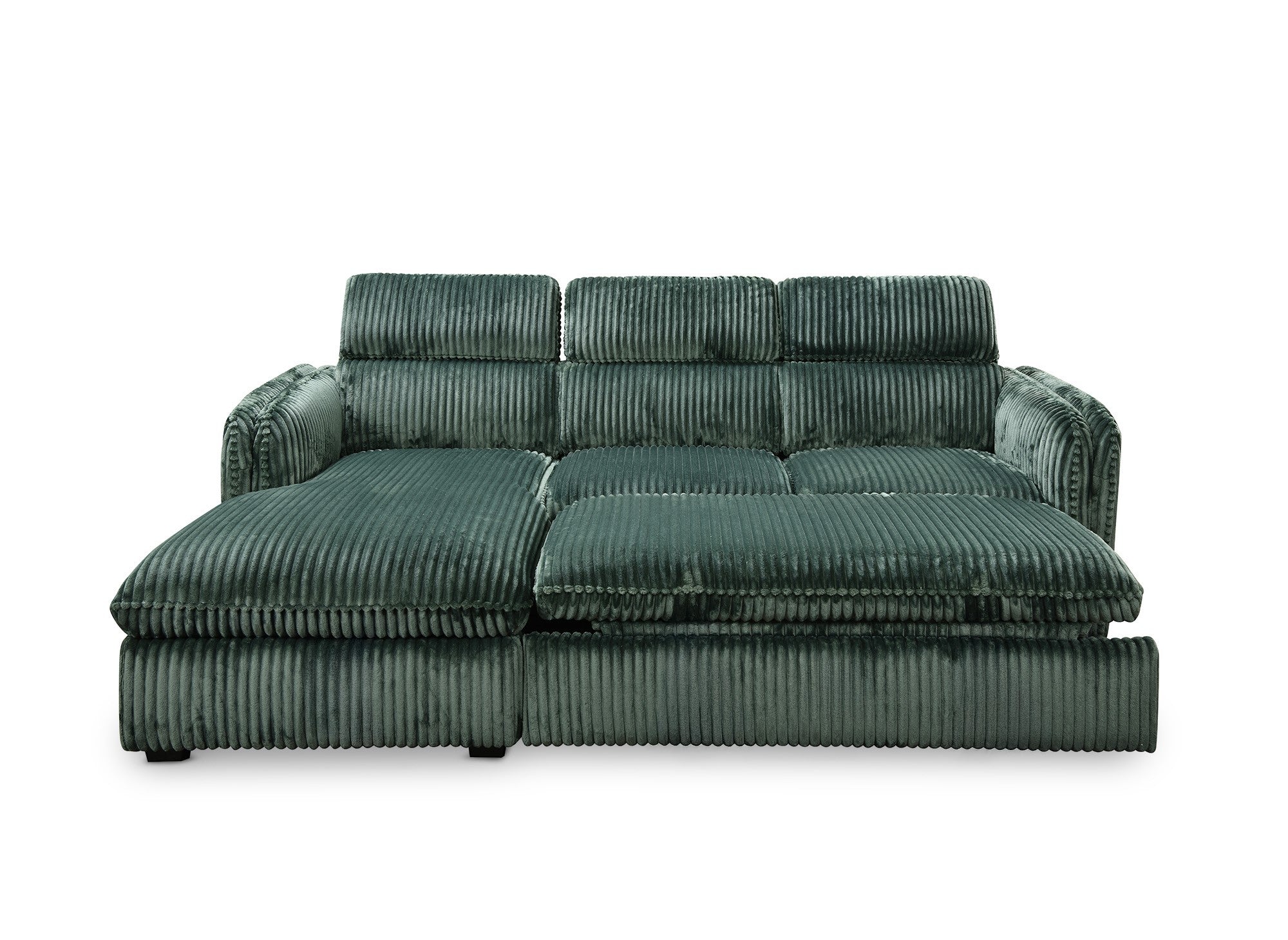 Sofá cama esquinero ISABELLA en pana verde gruesa - Esquina izquierda