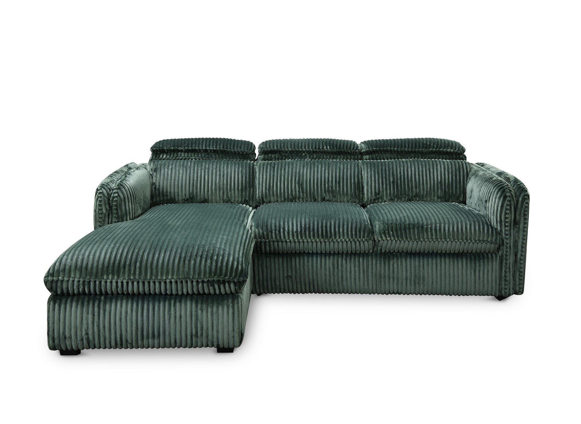 Sofá cama esquinero ISABELLA en pana verde gruesa - Esquina izquierda