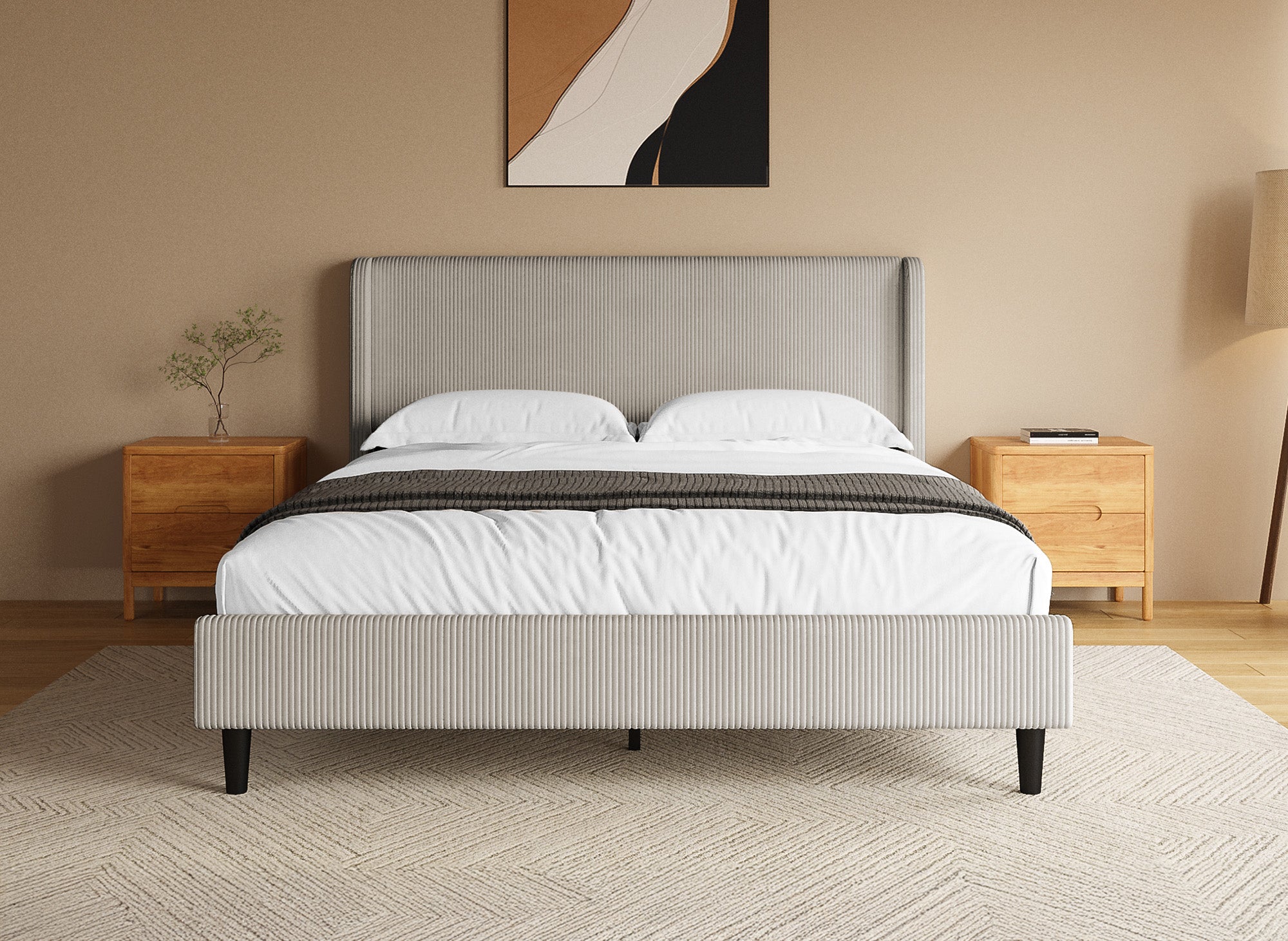 Cama doble en pana gruesa color topo 160x200cm LEVY