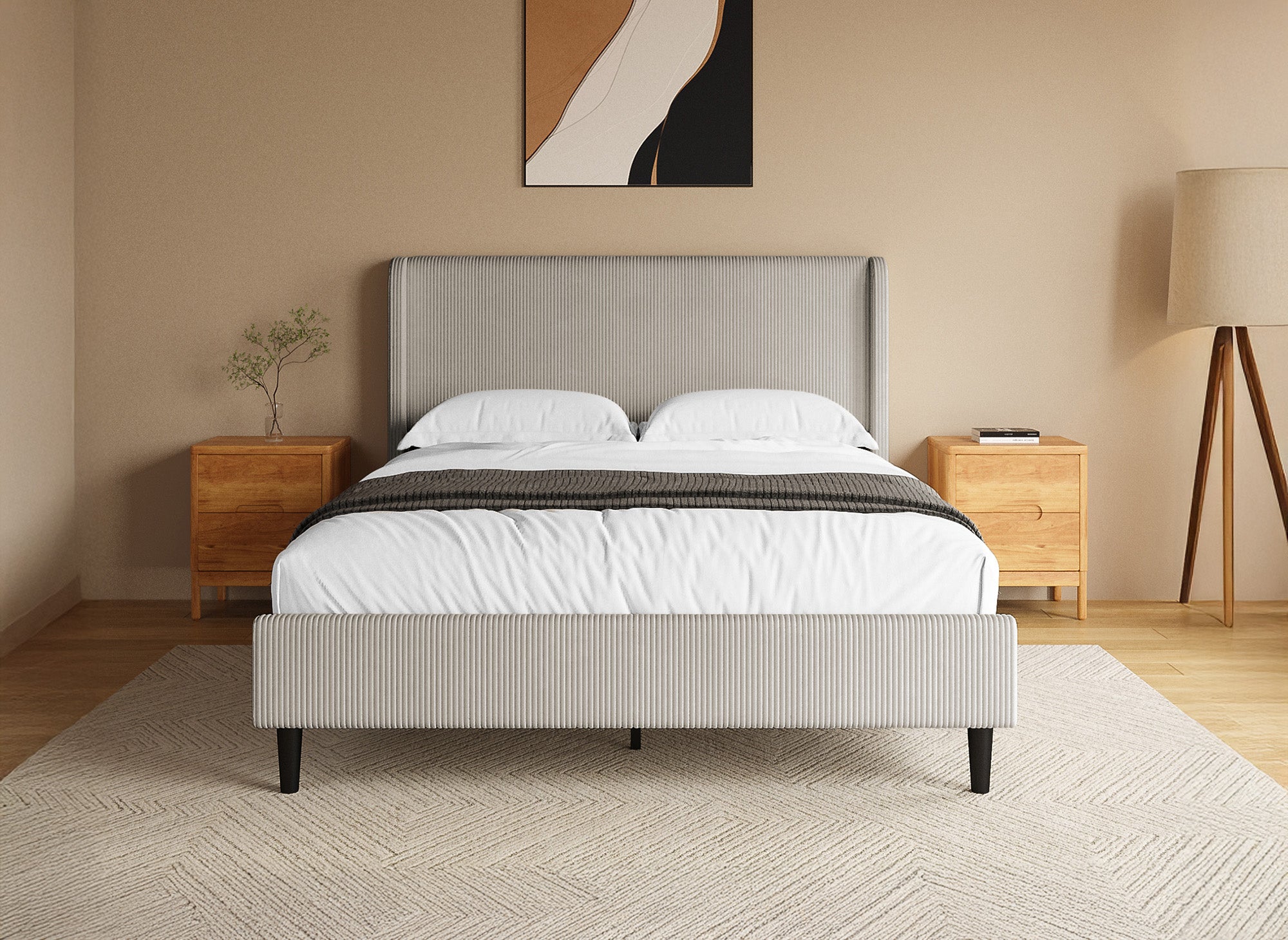 Cama doble en pana gruesa color topo 140x190cm LEVY