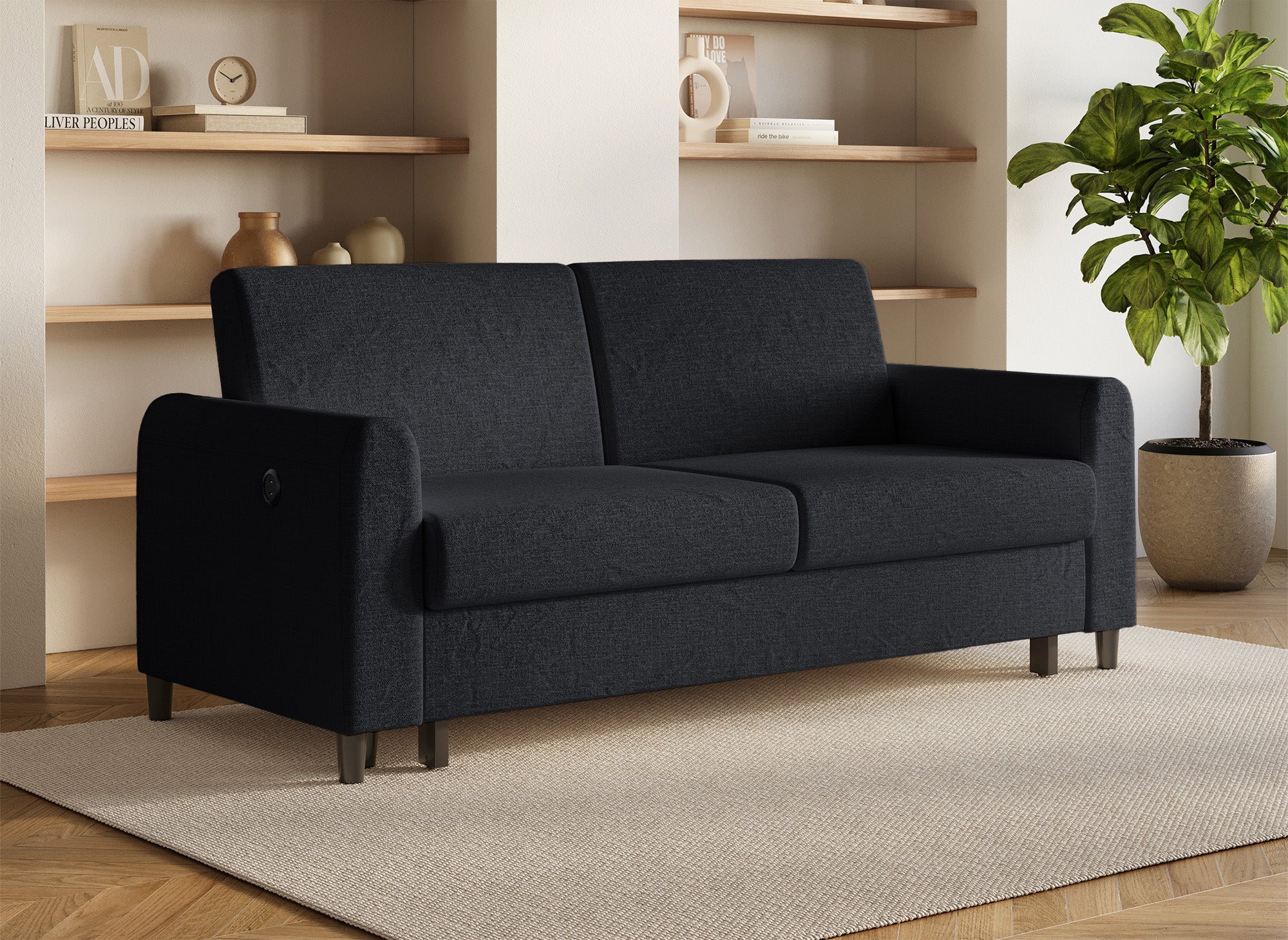 Sofá cama de 3 plazas ROSS en tela de lino negra