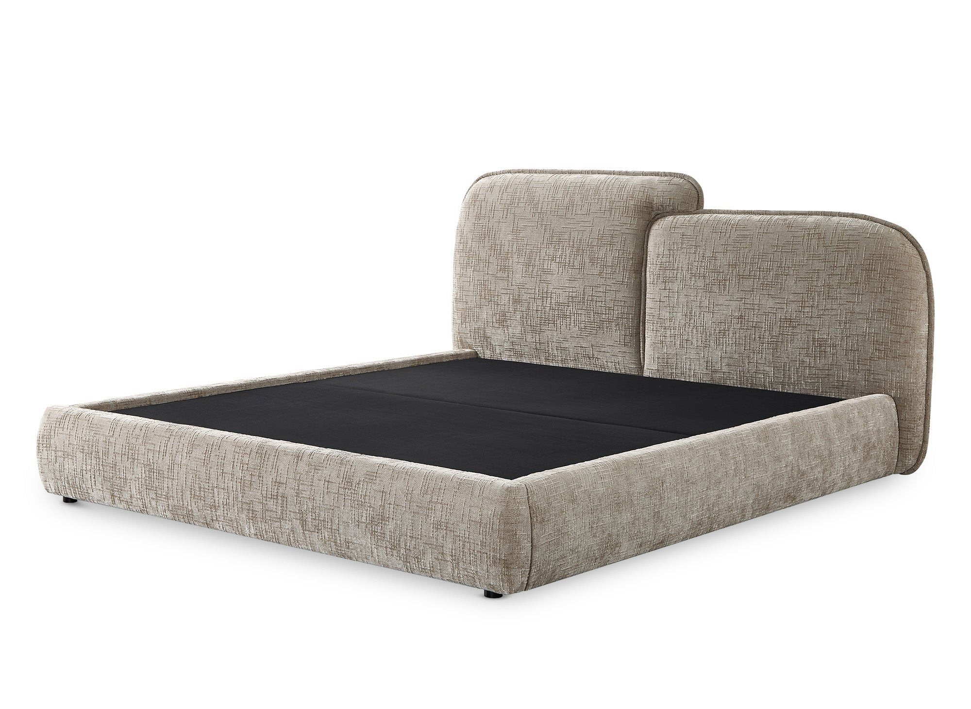 Cama de almacenaje MILENA de 180x200 cm en terciopelo jaspeado color topo