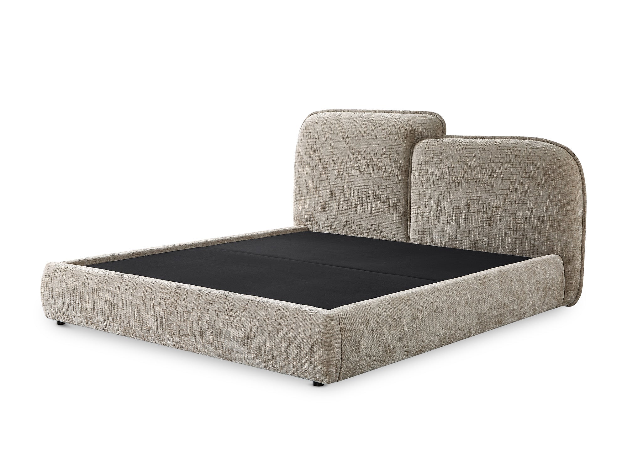 Cama de almacenaje MILENA de 160x200 cm en terciopelo jaspeado color topo