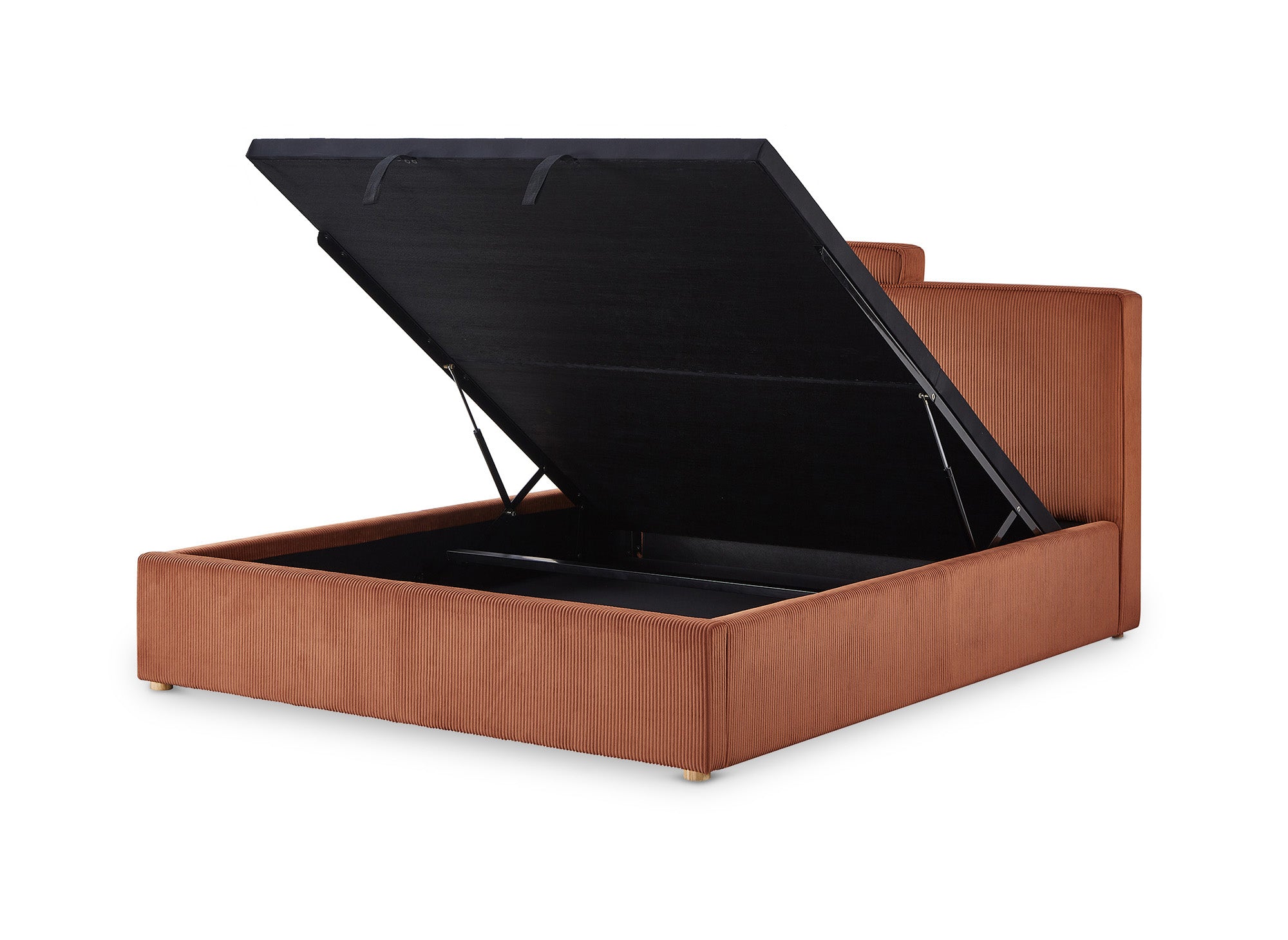 Cama de almacenaje ZELIA de 160x200 cm en pana color terracota