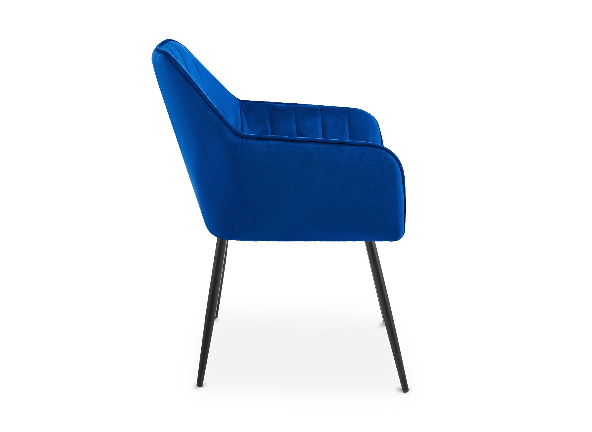 Juego de 2 sillas EDWIGE con reposabrazos de terciopelo azul y patas negras.