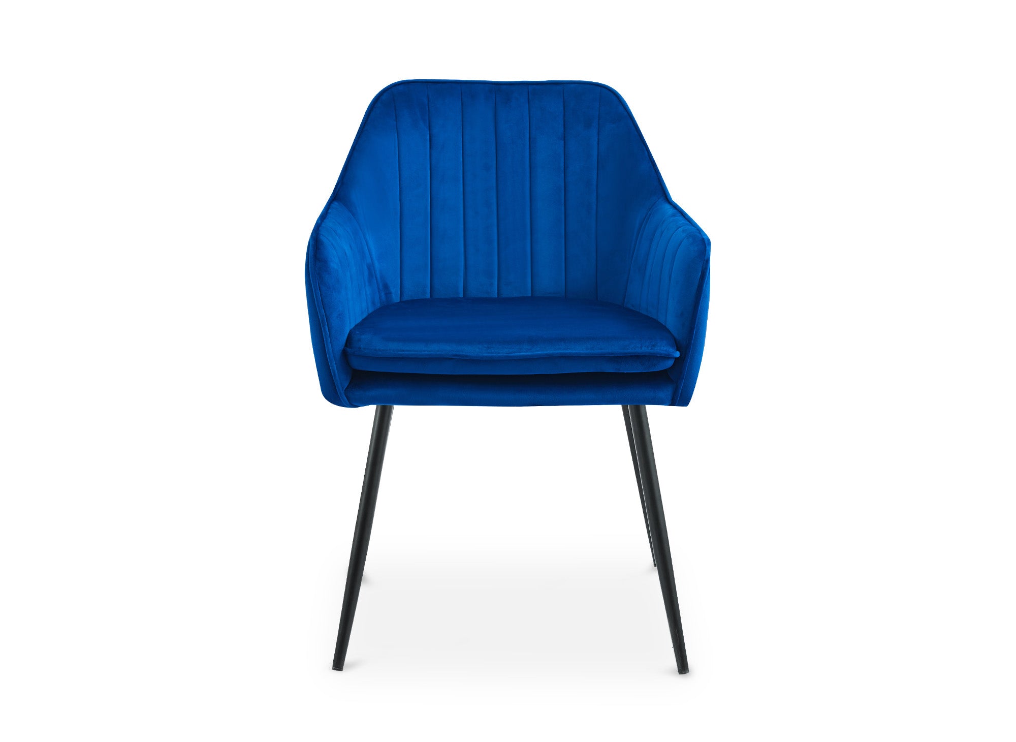 Juego de 2 sillas EDWIGE con reposabrazos de terciopelo azul y patas negras.