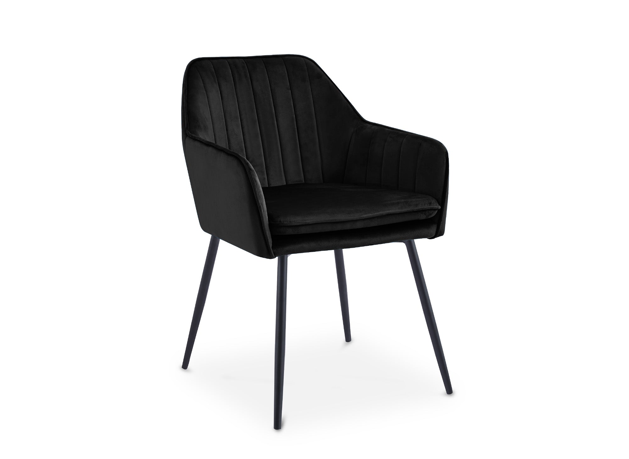 Juego de 2 sillas EDWIGE con reposabrazos de terciopelo negro y patas negras.