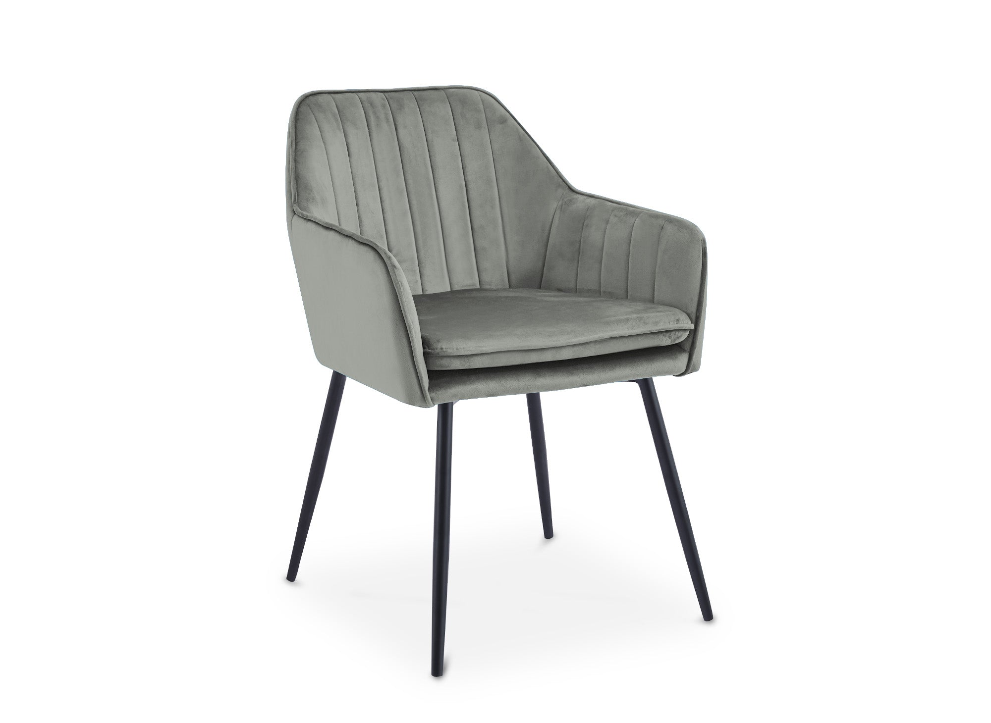 Juego de 2 sillas con reposabrazos en terciopelo gris, patas negras, EDWIGE