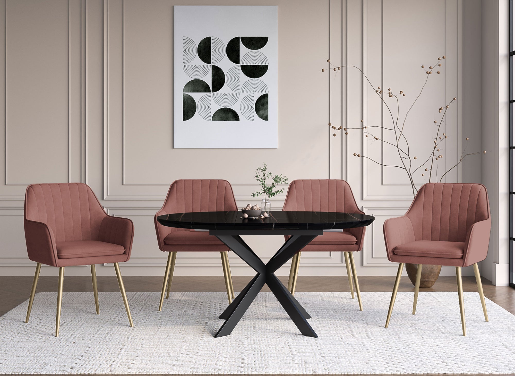 Conjunto de 2 sillones EDWIGE de terciopelo rosa