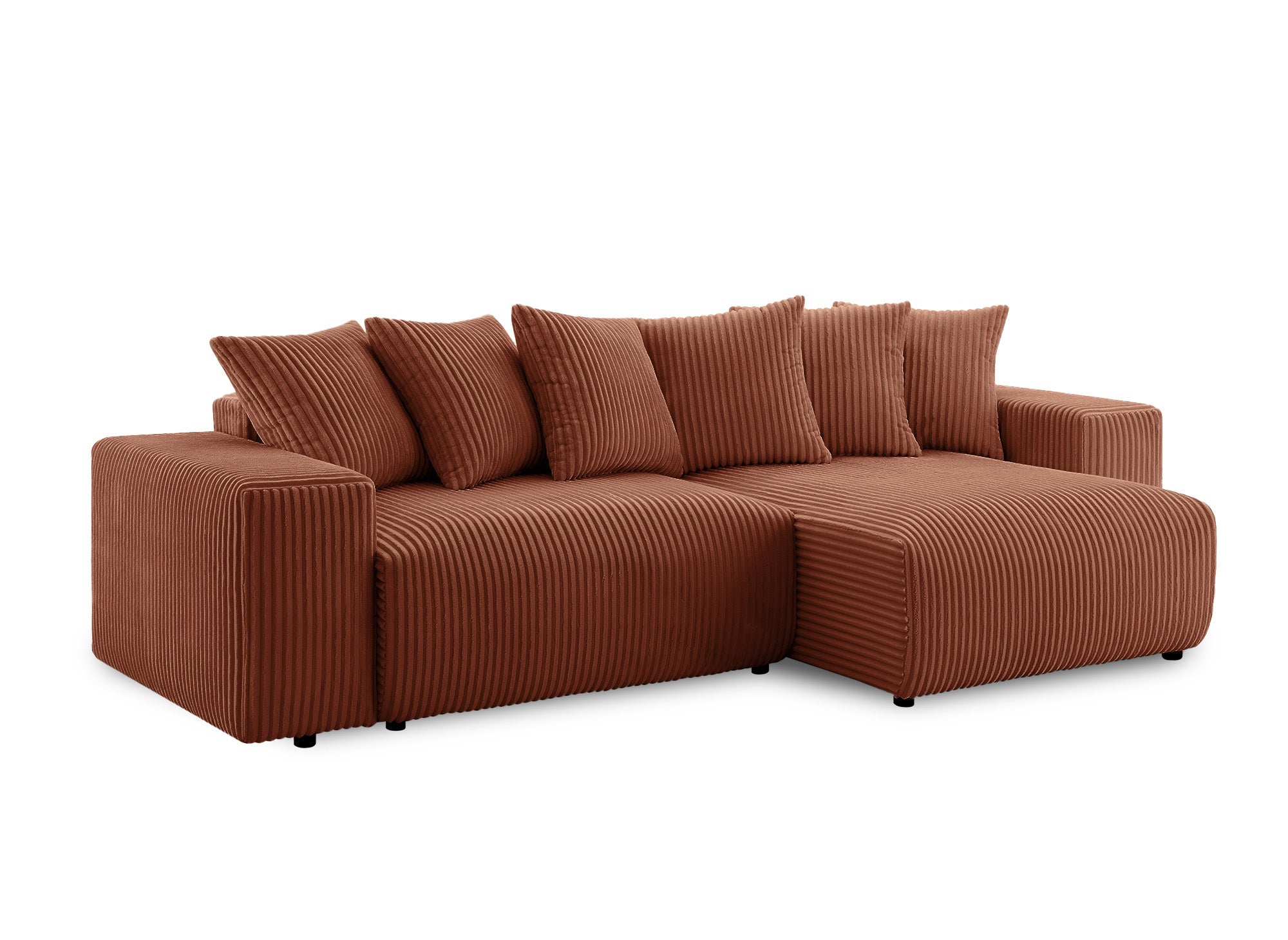 Sofá cama esquinero reversible NOELIA con almacenaje en pana gruesa color terracota