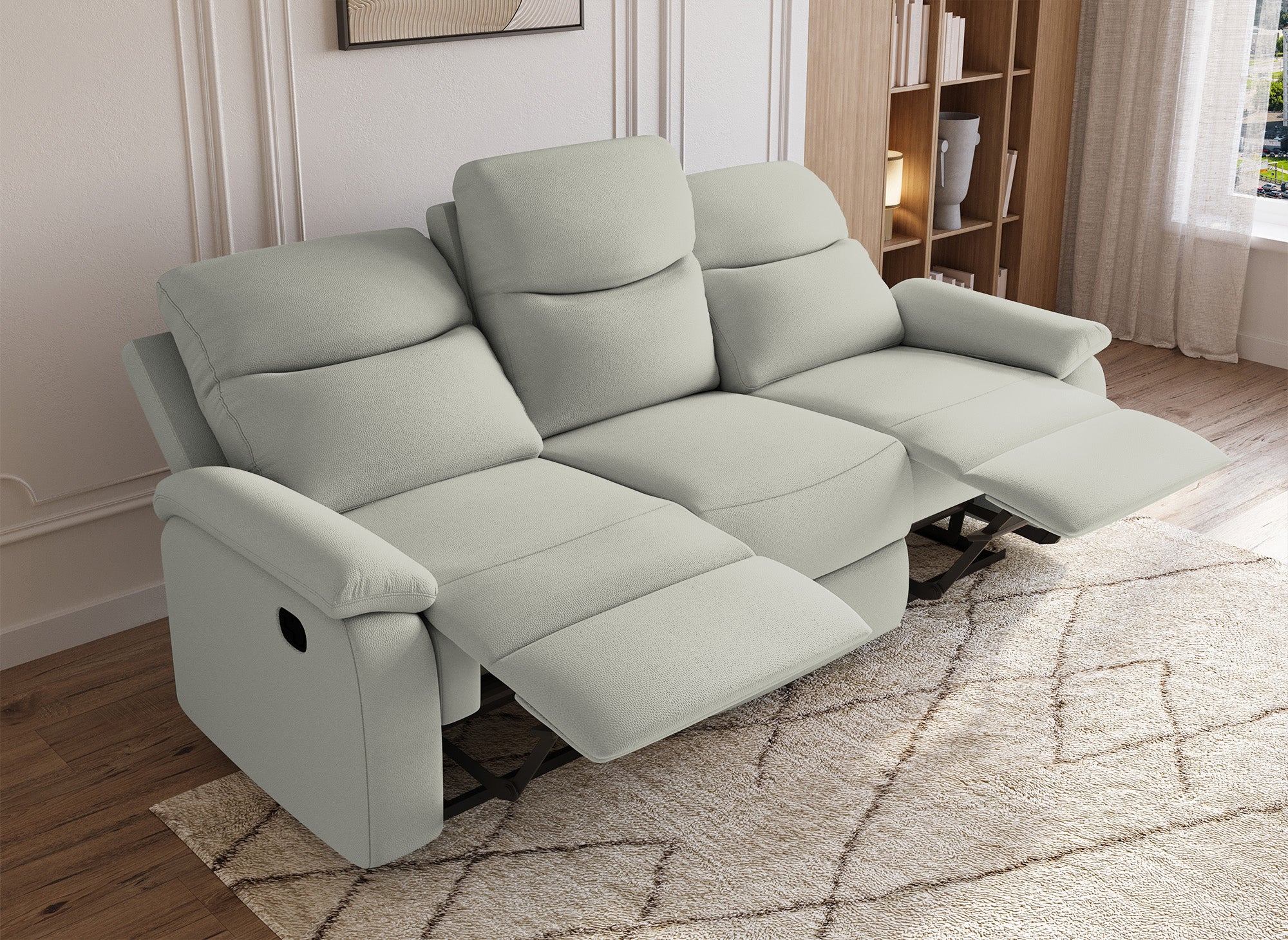 Sofá reclinable JACOB de 3 plazas en piel sintética gris claro