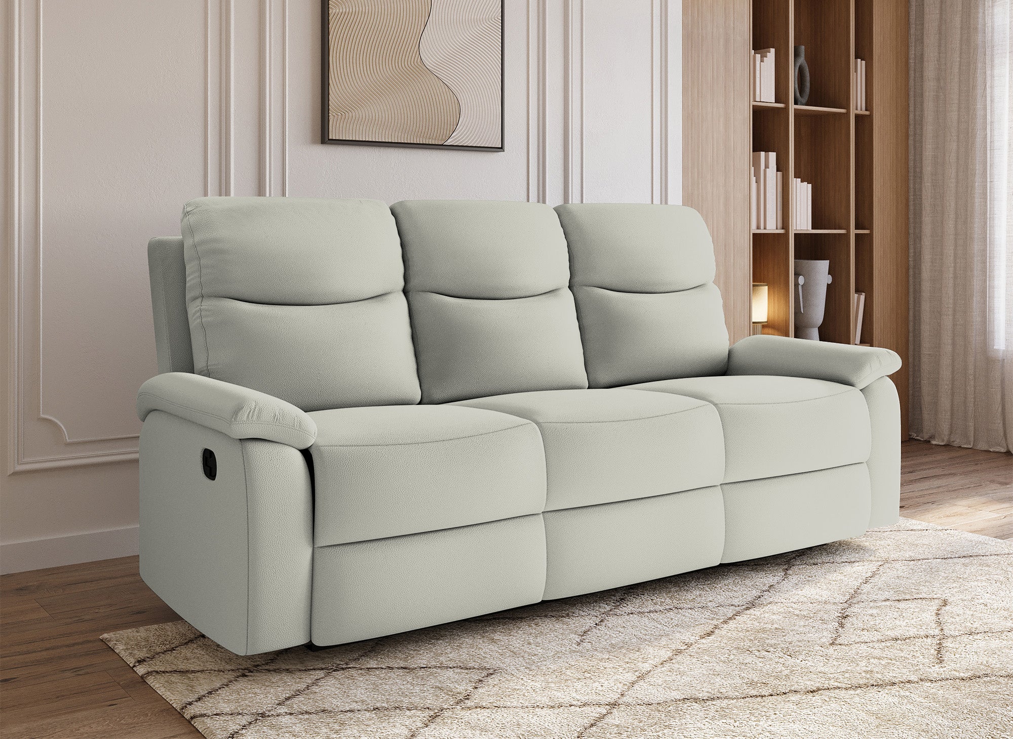 Sofá reclinable JACOB de 3 plazas en piel sintética gris claro