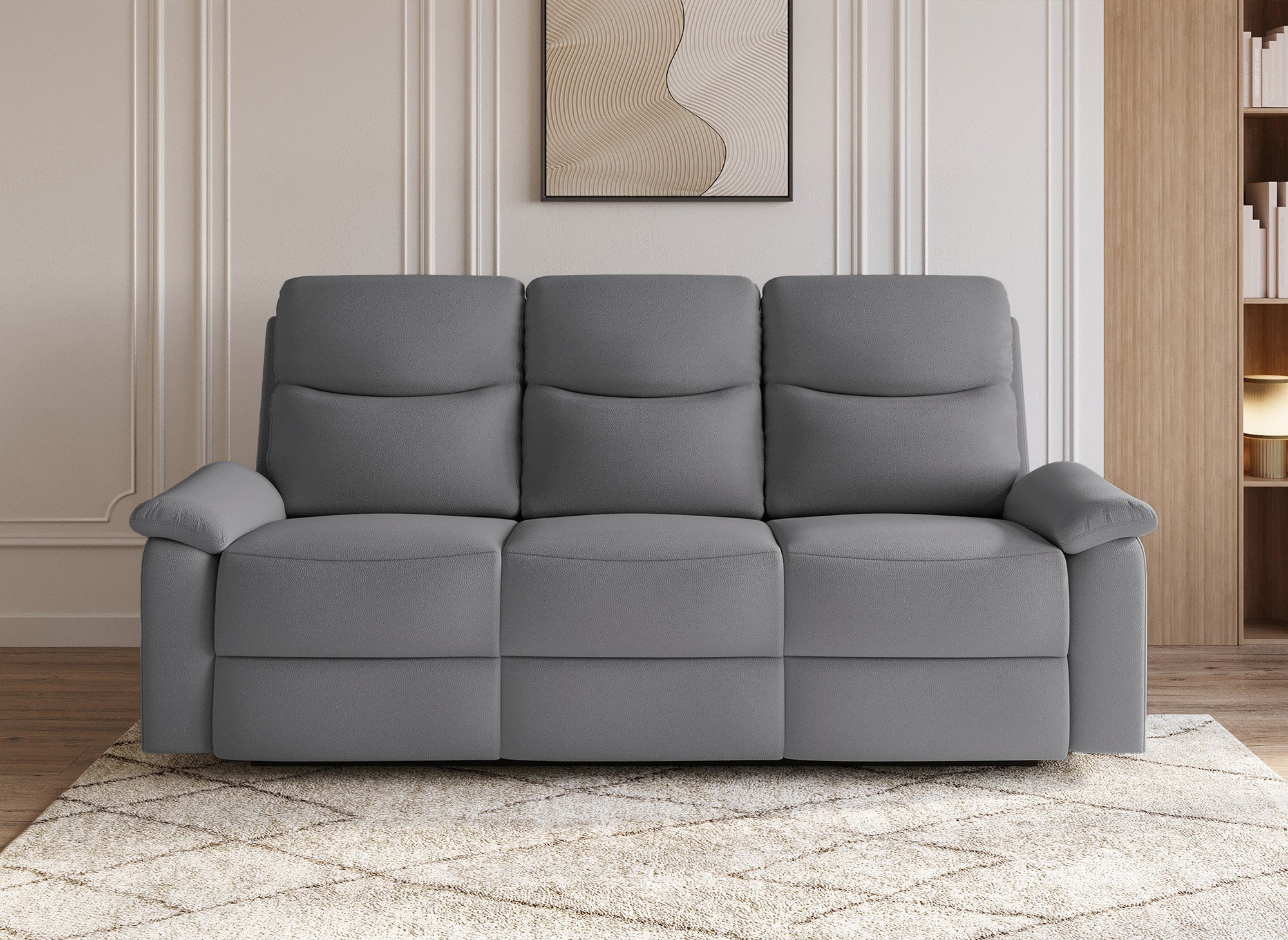 Sofá reclinable JACOB de 3 plazas en piel sintética gris oscuro