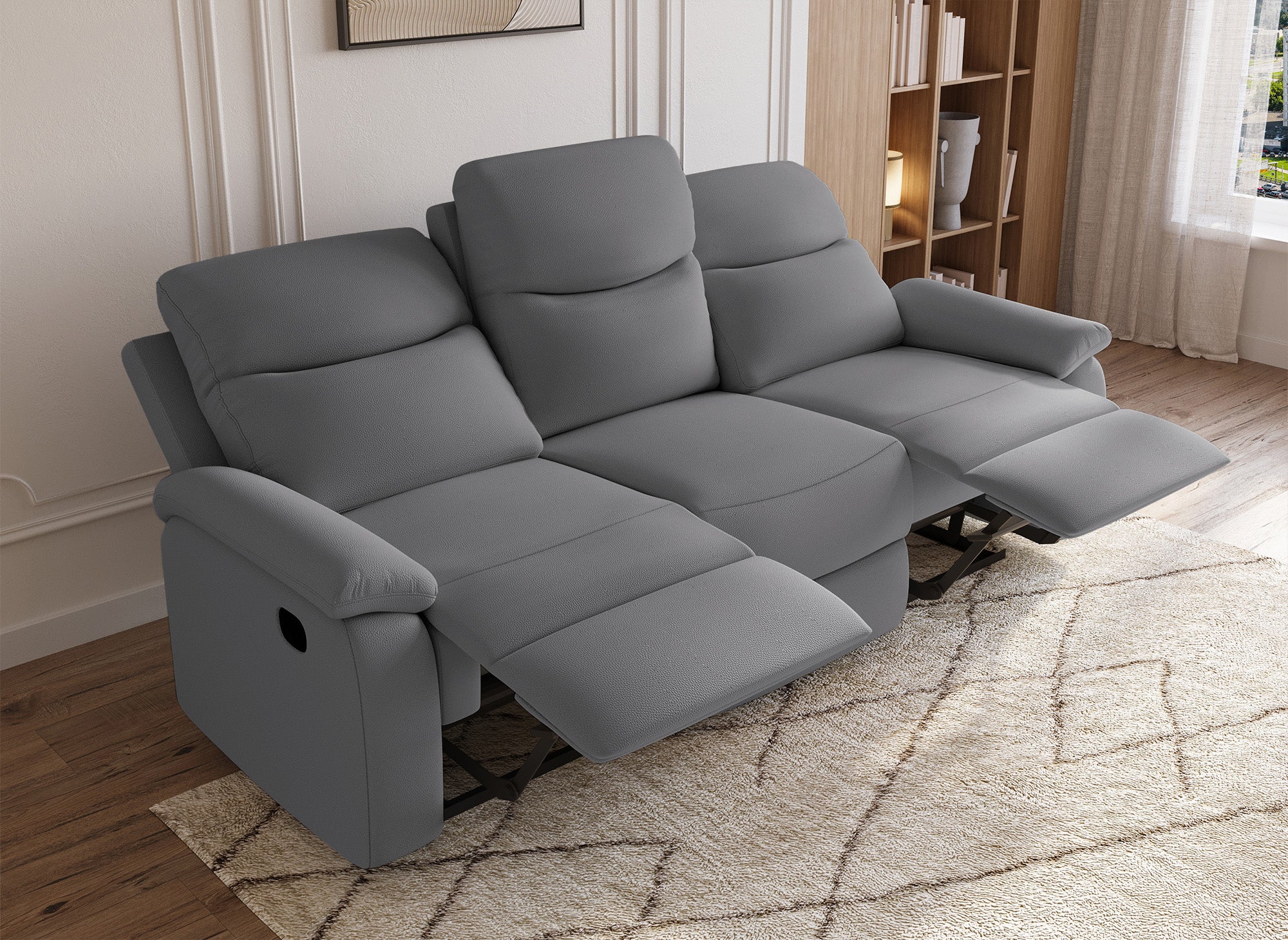 Sofá reclinable JACOB de 3 plazas en piel sintética gris oscuro