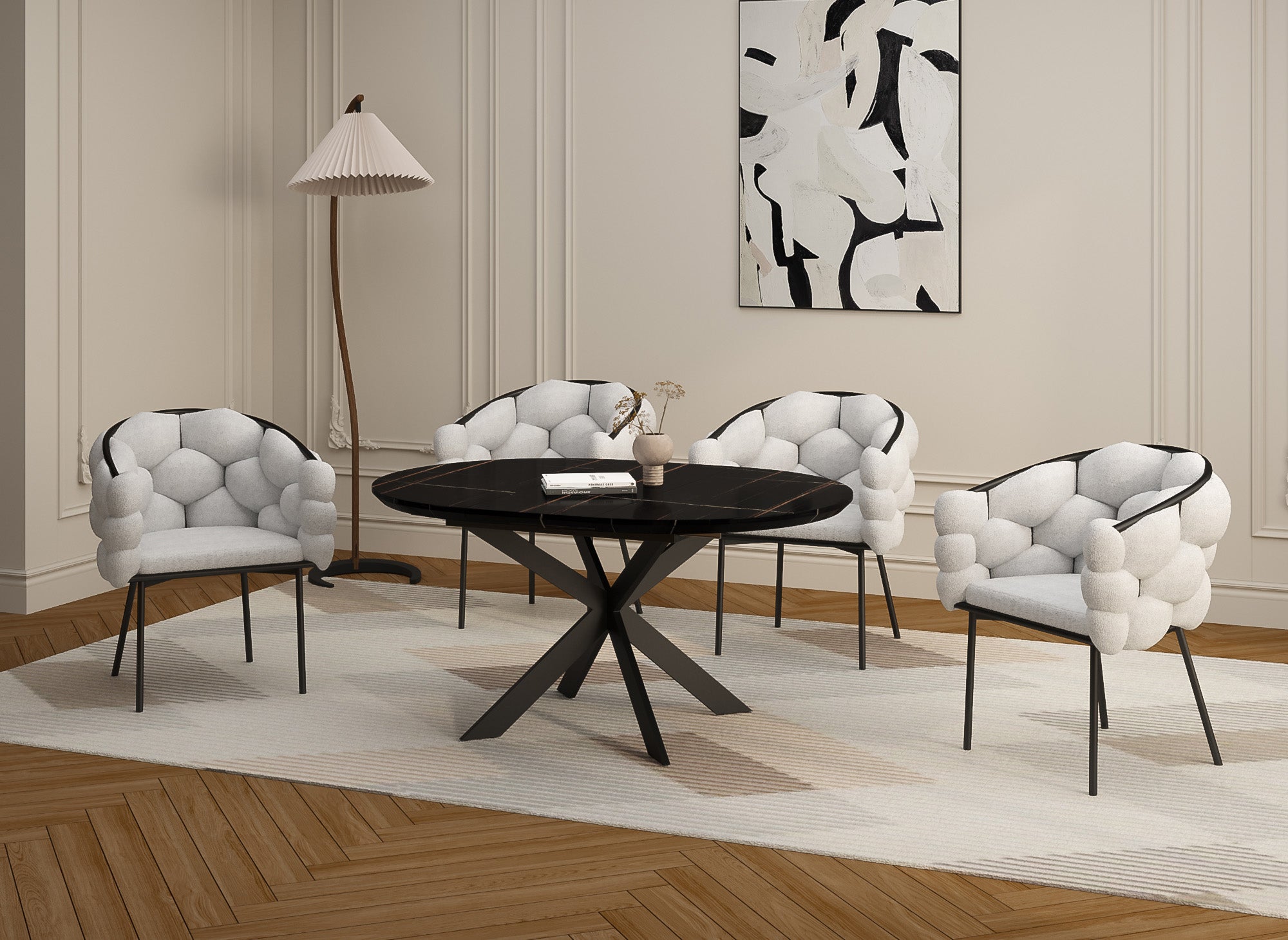 Conjunto de 2 sillas blancas con efecto piel de oveja y patas de metal negro CHARLOTTE