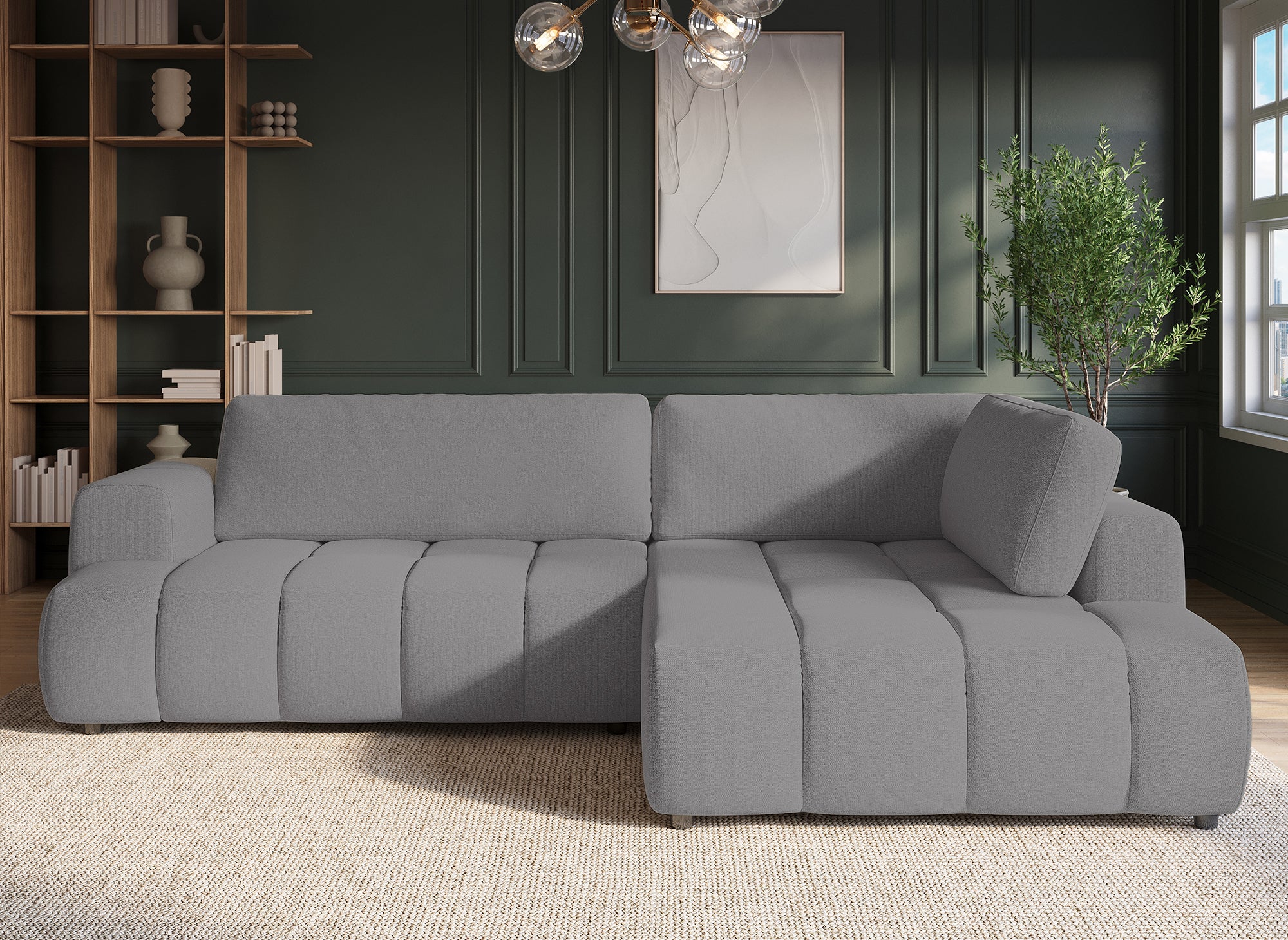 Sofá cama esquinero HAVEN con almacenaje en tela gris - Esquina derecha