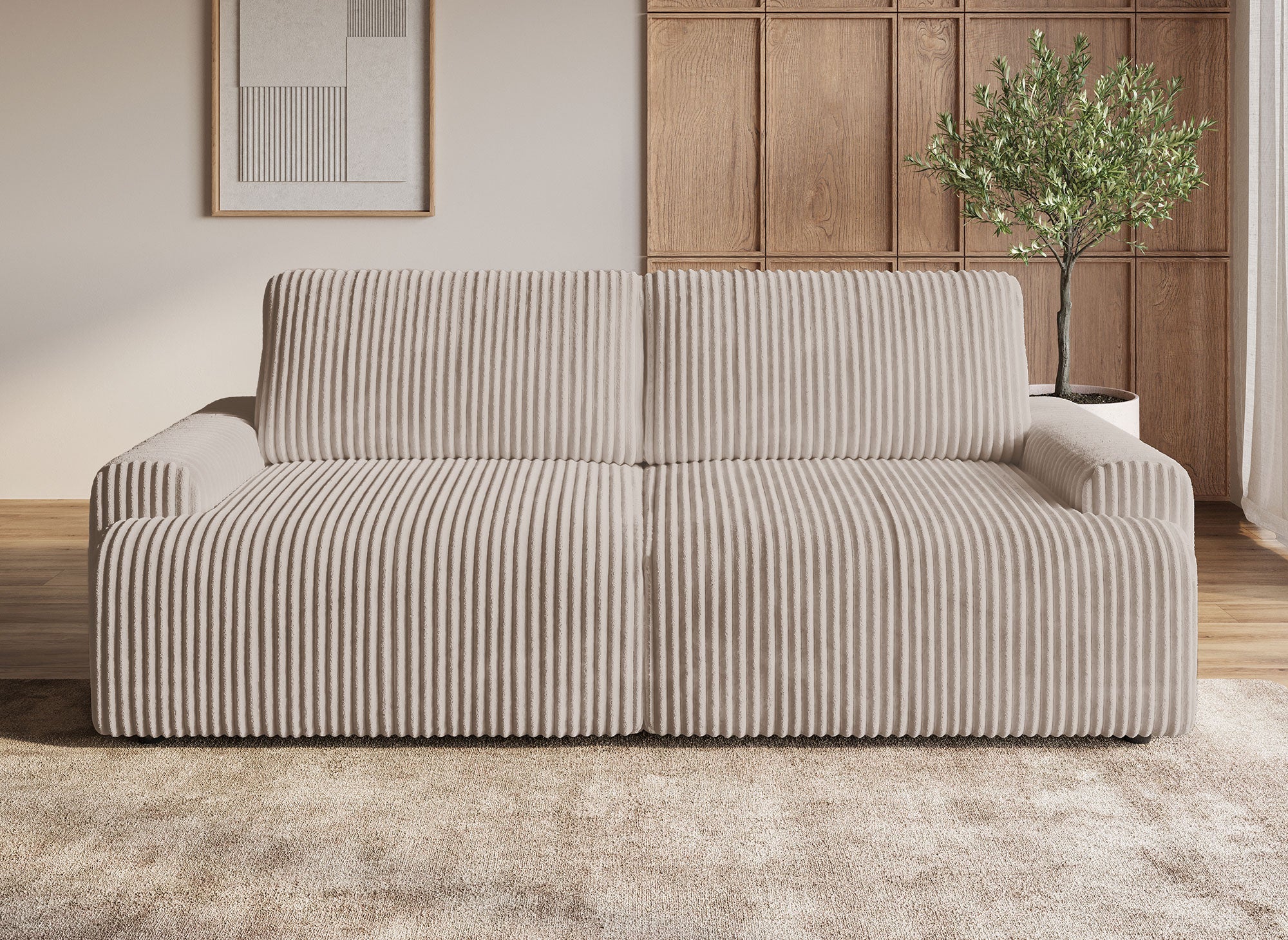 Sofá convertible MILO con almacenaje en pana gruesa color topo