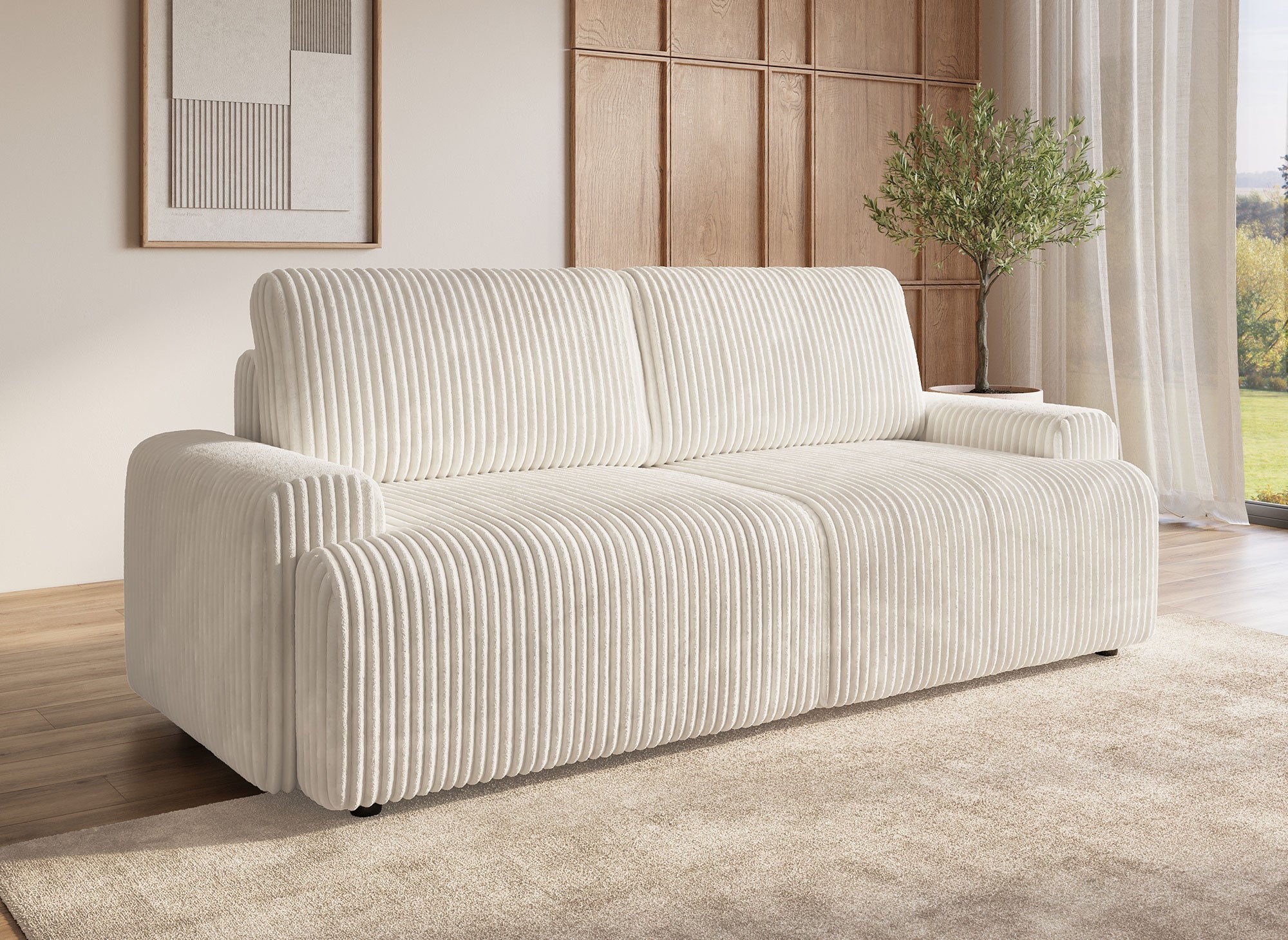 Sofá cama MILO con almacenaje en pana gruesa color beige