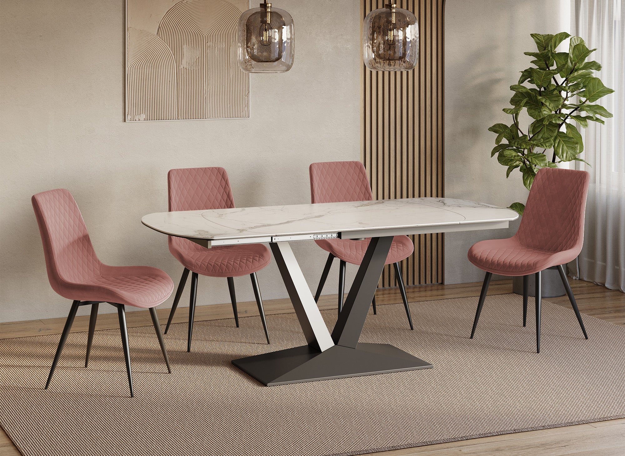 Juego de 2 sillas de diseño YOLA en terciopelo rosa