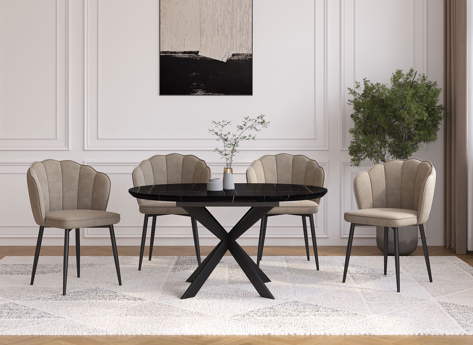 Conjunto de 2 sillas de diseño en terciopelo beige con patas negras GARANCE