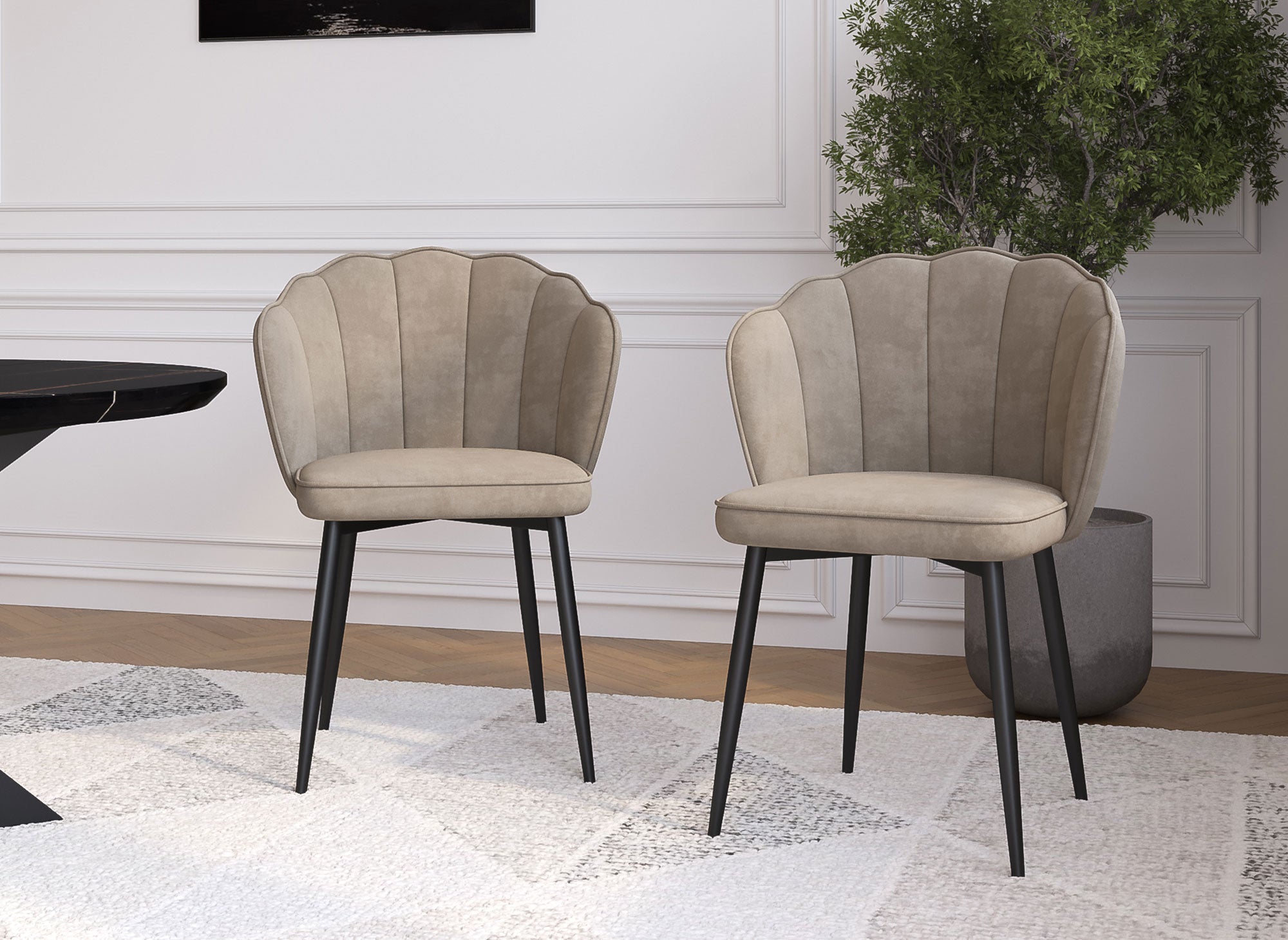 Conjunto de 2 sillas de diseño en terciopelo beige con patas negras GARANCE