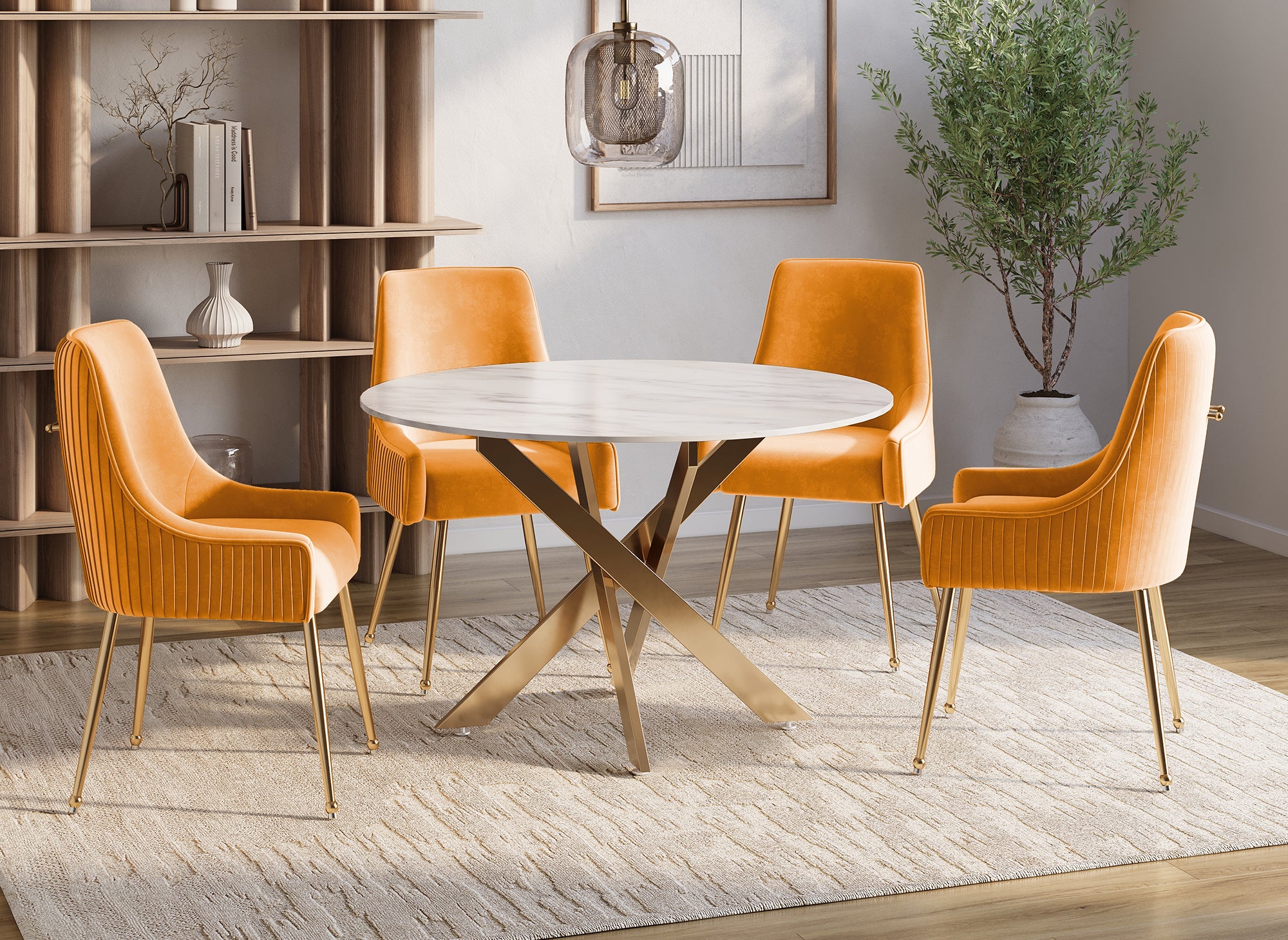 Juego de 2 sillas DORY de terciopelo mostaza con patas de metal dorado