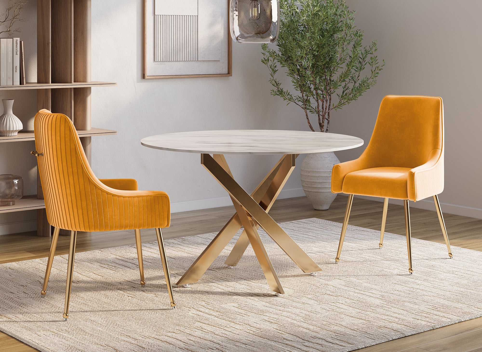 Juego de 2 sillas DORY de terciopelo mostaza con patas de metal dorado
