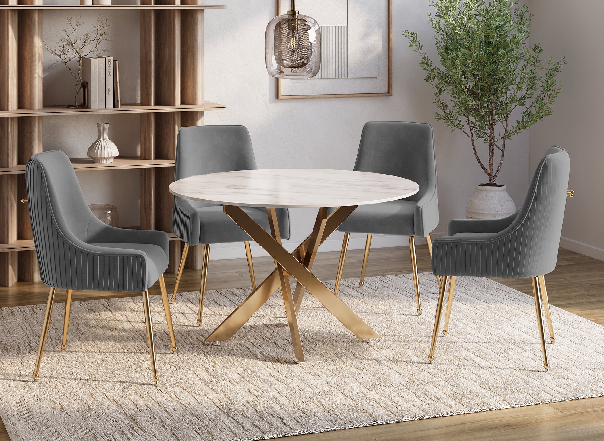 Juego de 2 sillas DORY en terciopelo gris con patas de metal dorado