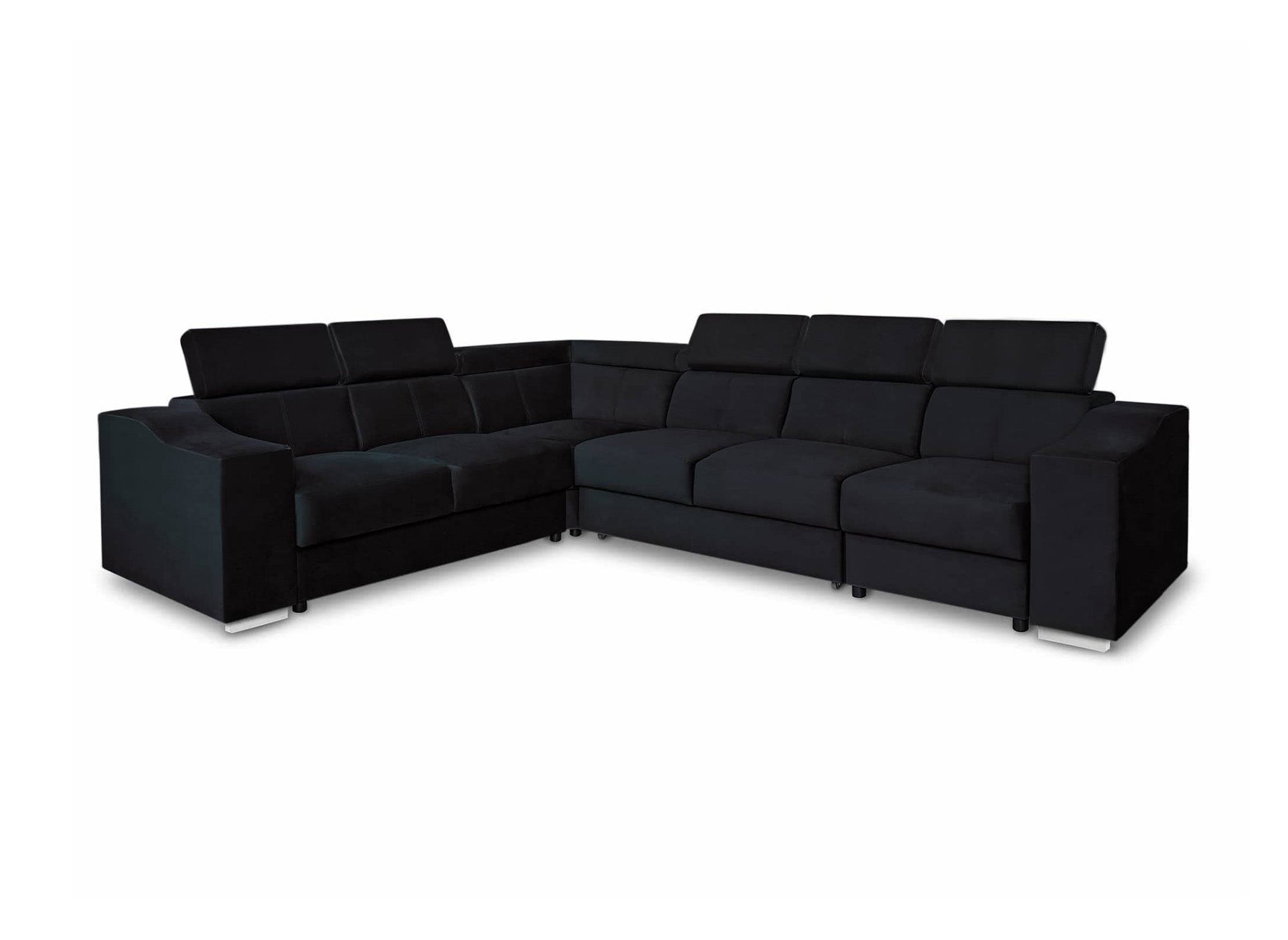 Sofá esquinero convertible reversible LEONIE en terciopelo negro