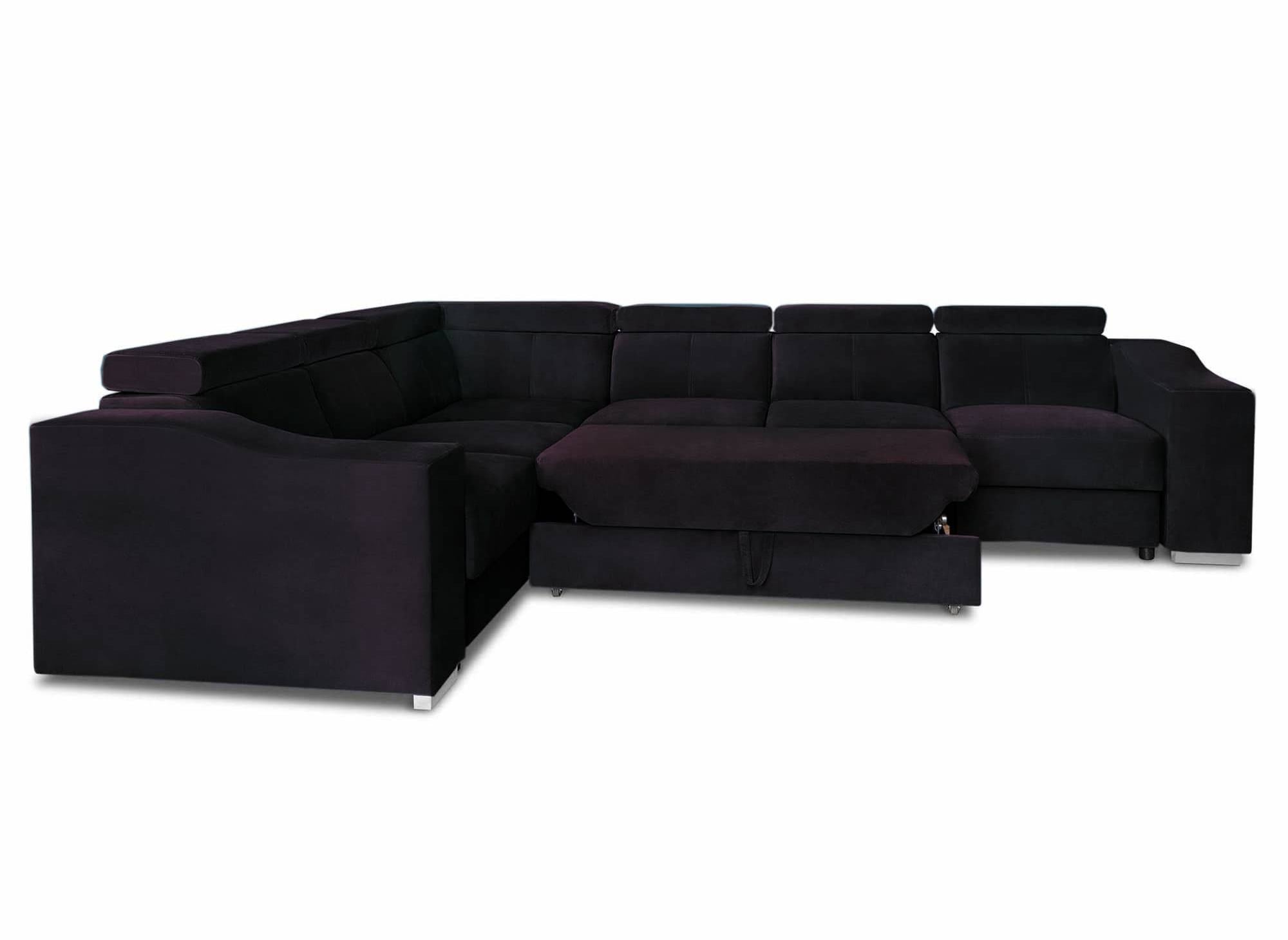 Sofá esquinero convertible reversible LEONIE en terciopelo negro