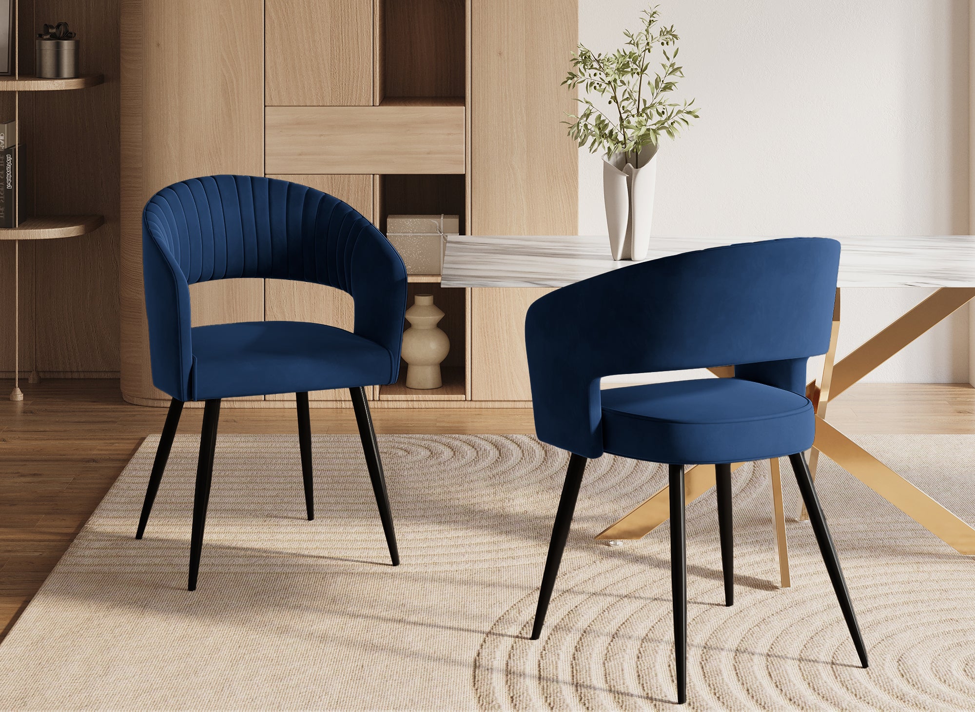 Juego de 2 sillas de diseño GLORIA en terciopelo azul