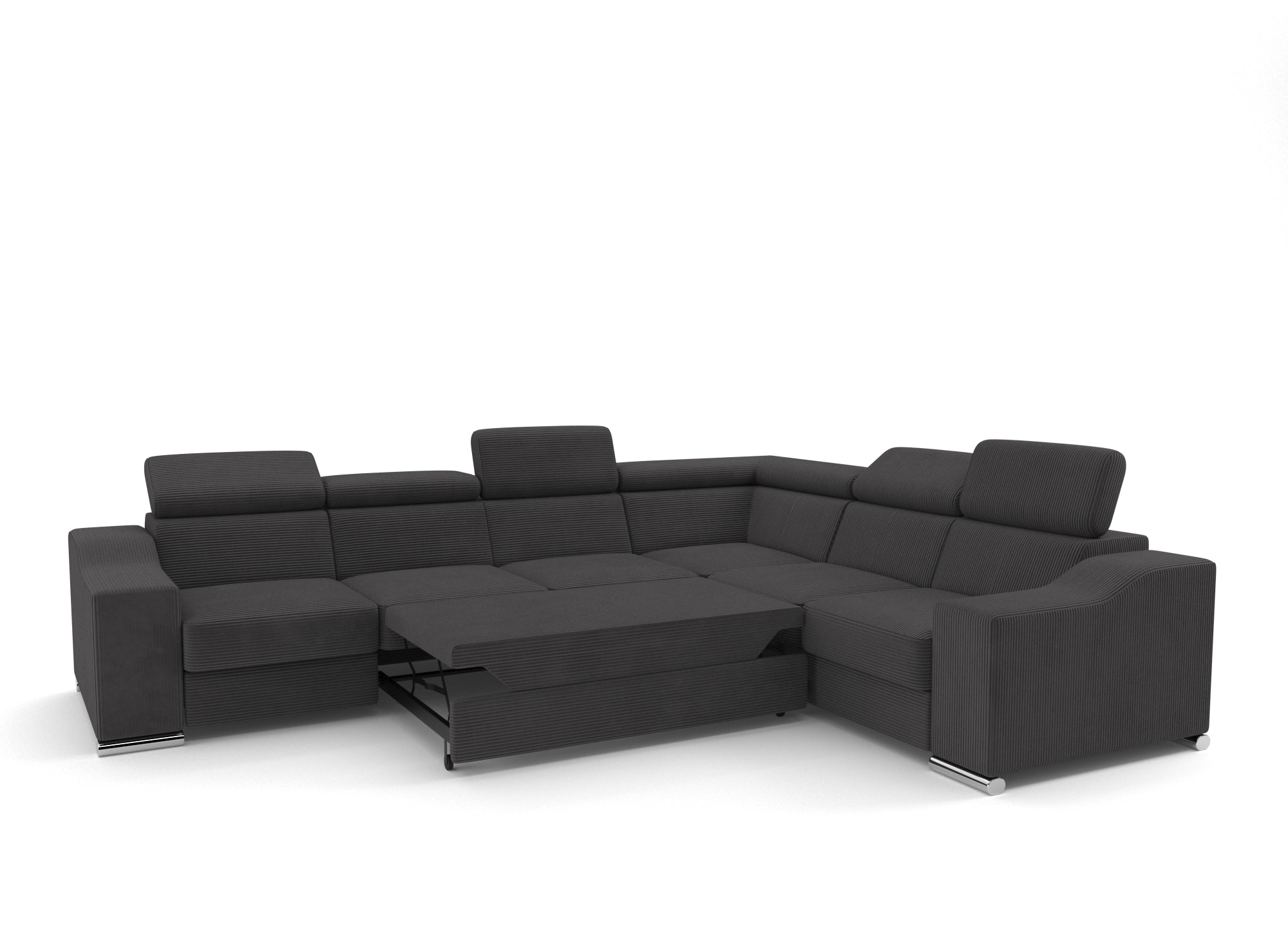 Sofá esquinero convertible reversible LEONIE en pana gris antracita