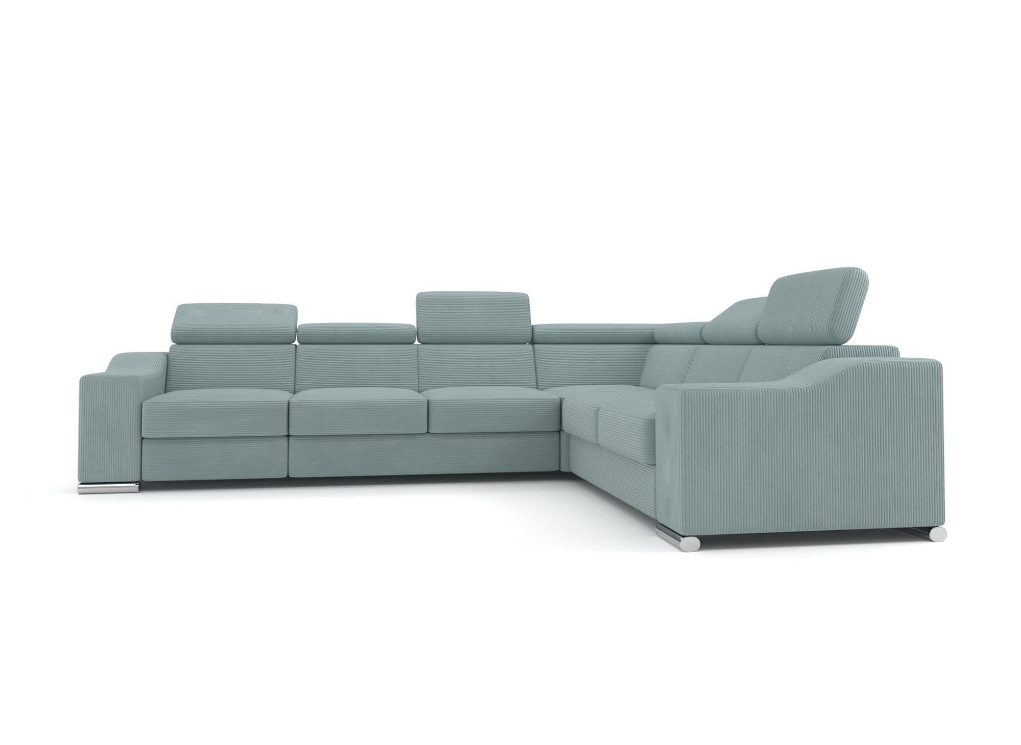 Sofá esquinero convertible reversible LEONIE en pana color verde azulado