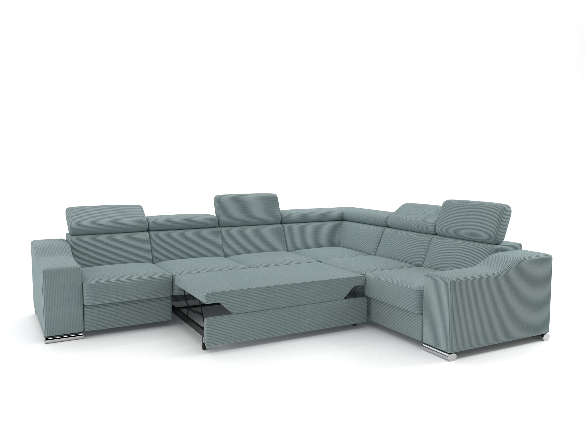 Sofá esquinero convertible reversible LEONIE en pana color verde azulado