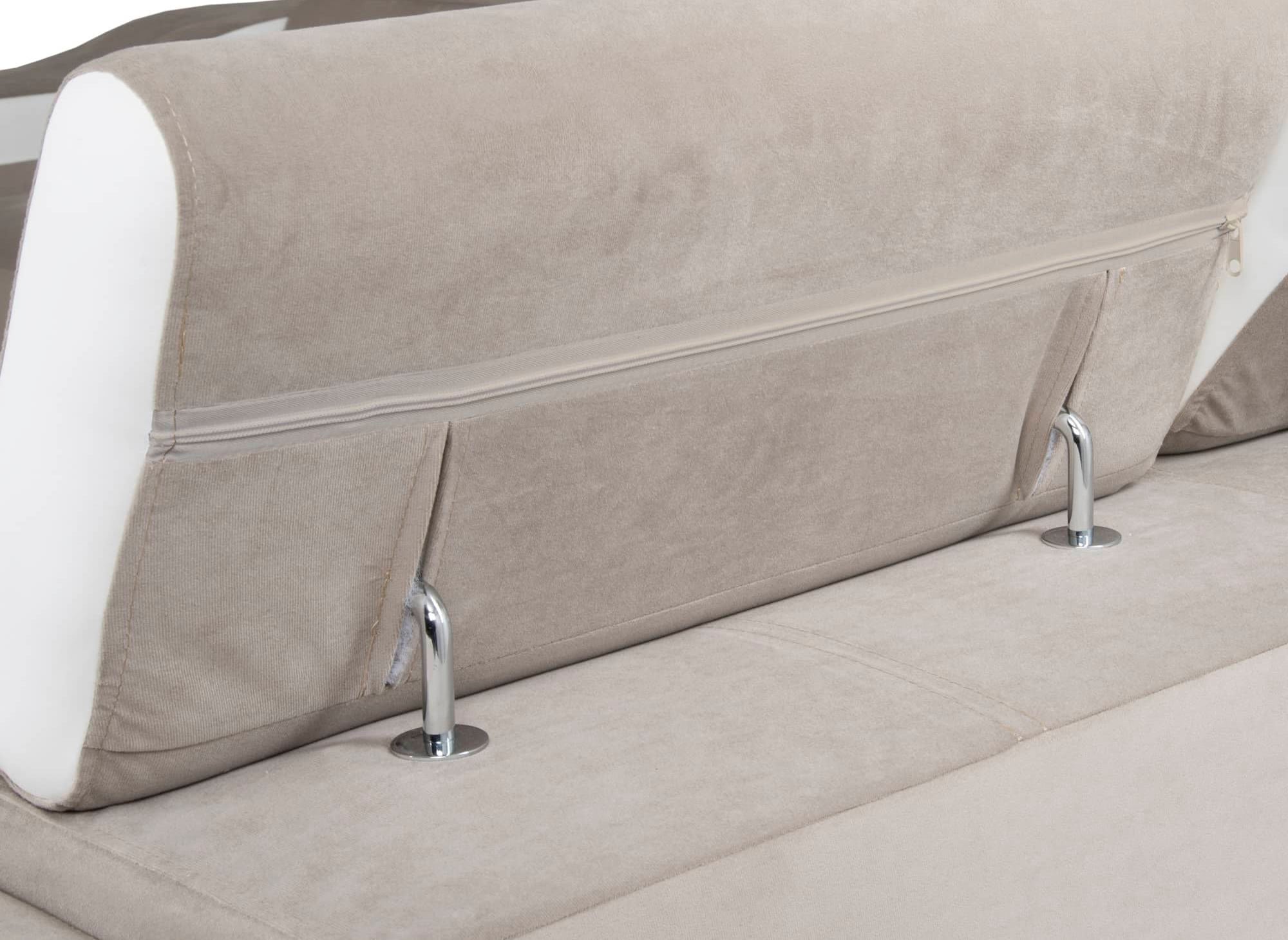 Sofá esquinero convertible reversible LEONIE en terciopelo beige y piel sintética blanca