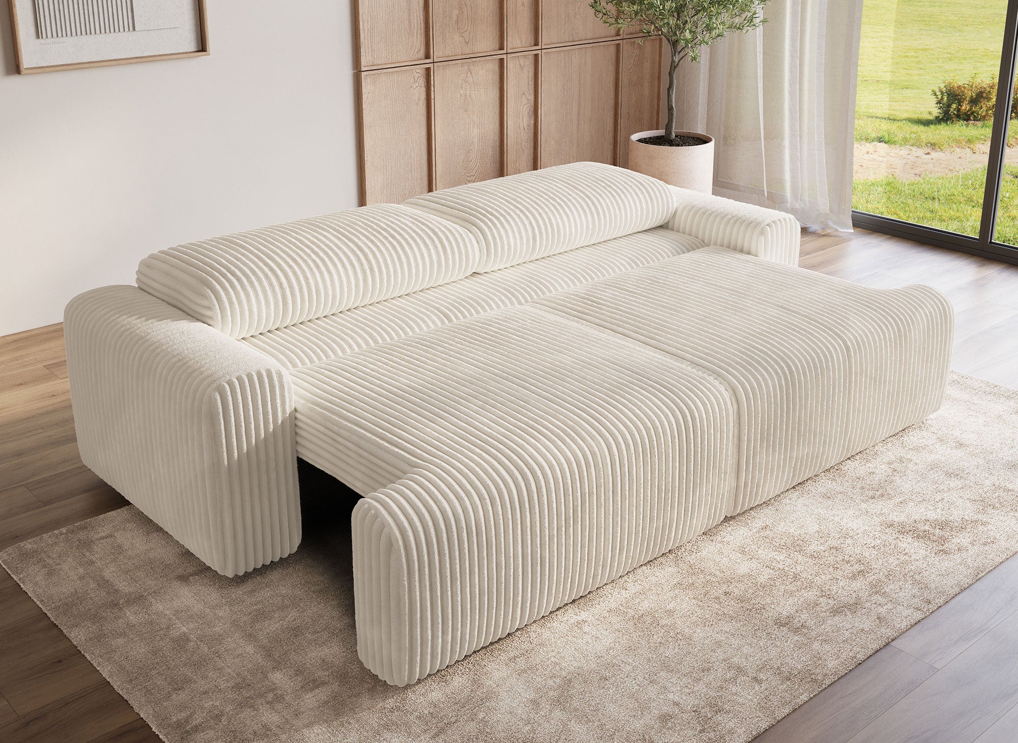 Sofá cama MILO con almacenaje en pana gruesa color beige