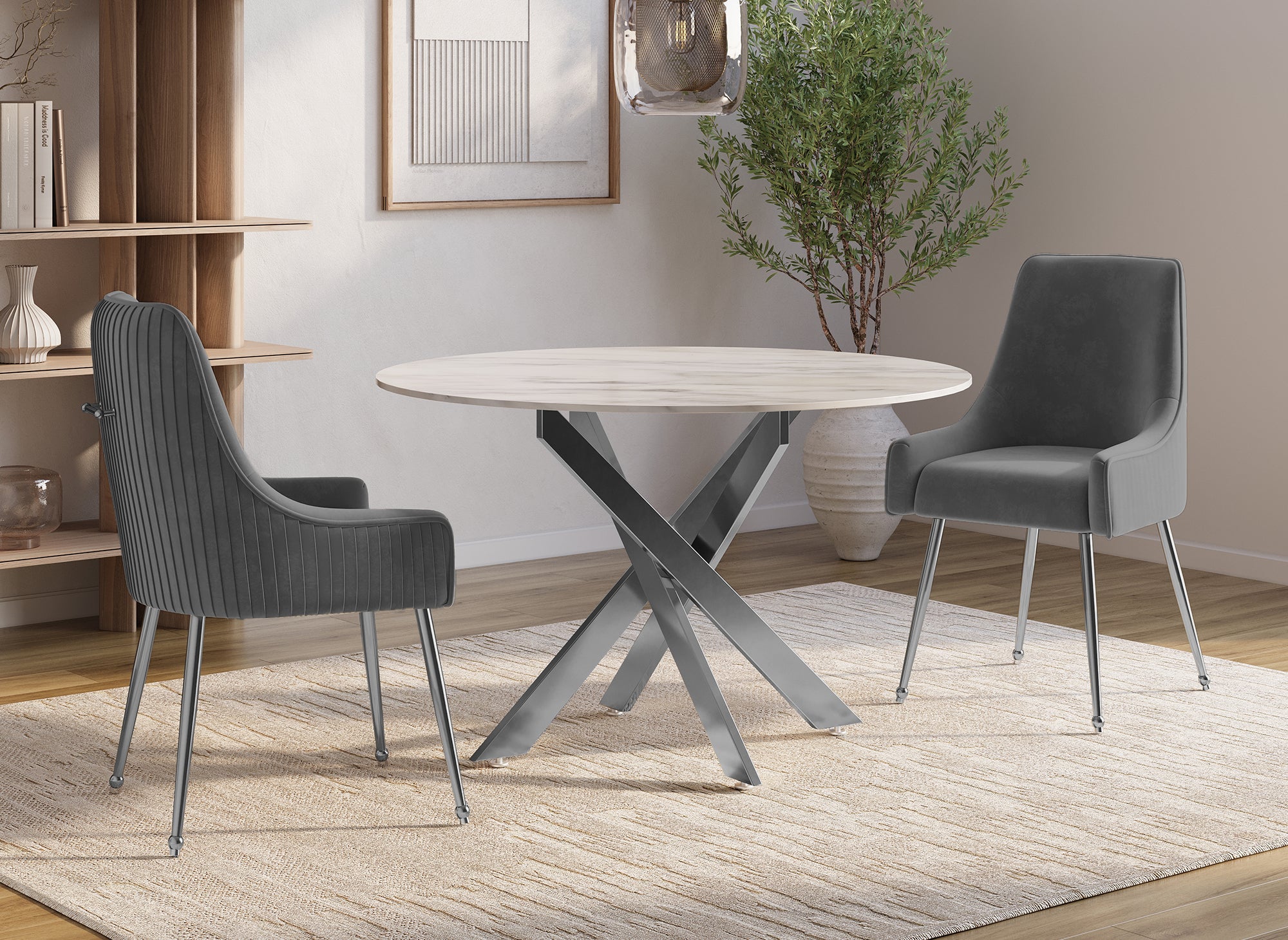 Juego de 2 sillas DORY en terciopelo gris con patas de metal plateado