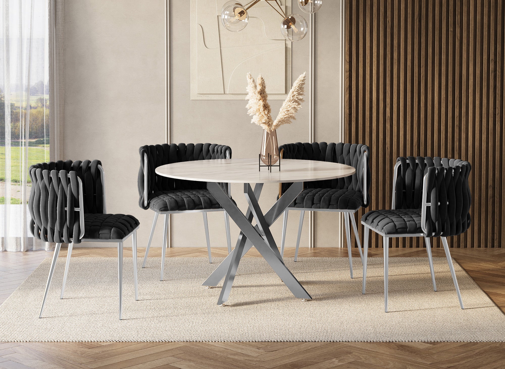 Juego de 2 sillas POLO de terciopelo negro con patas de metal plateado