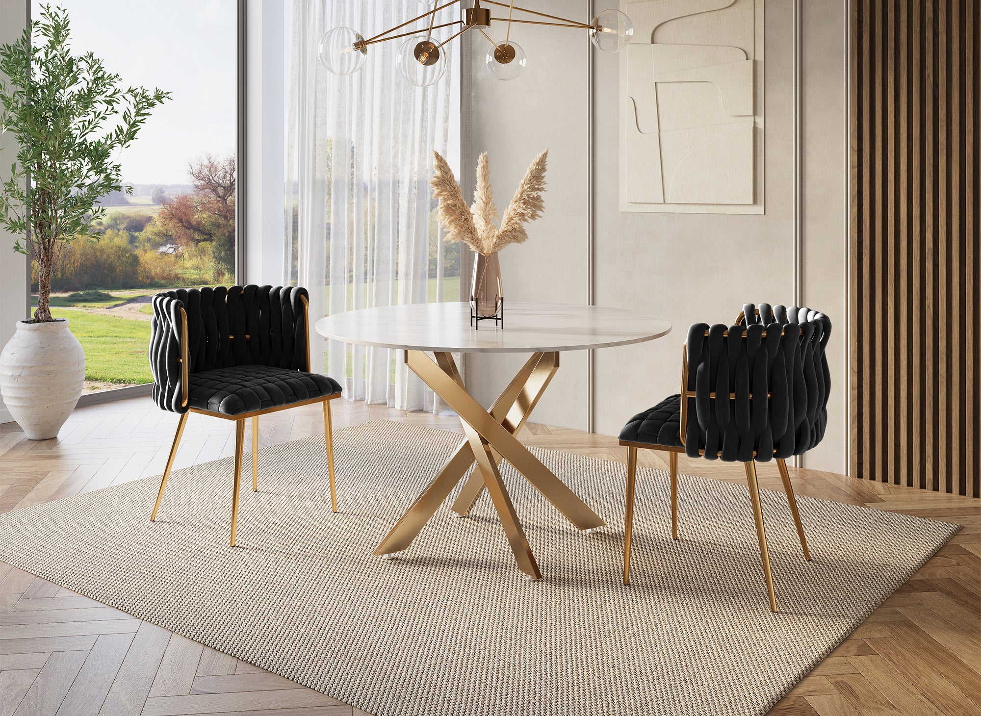 Juego de 2 sillas POLO de terciopelo negro con patas de metal dorado