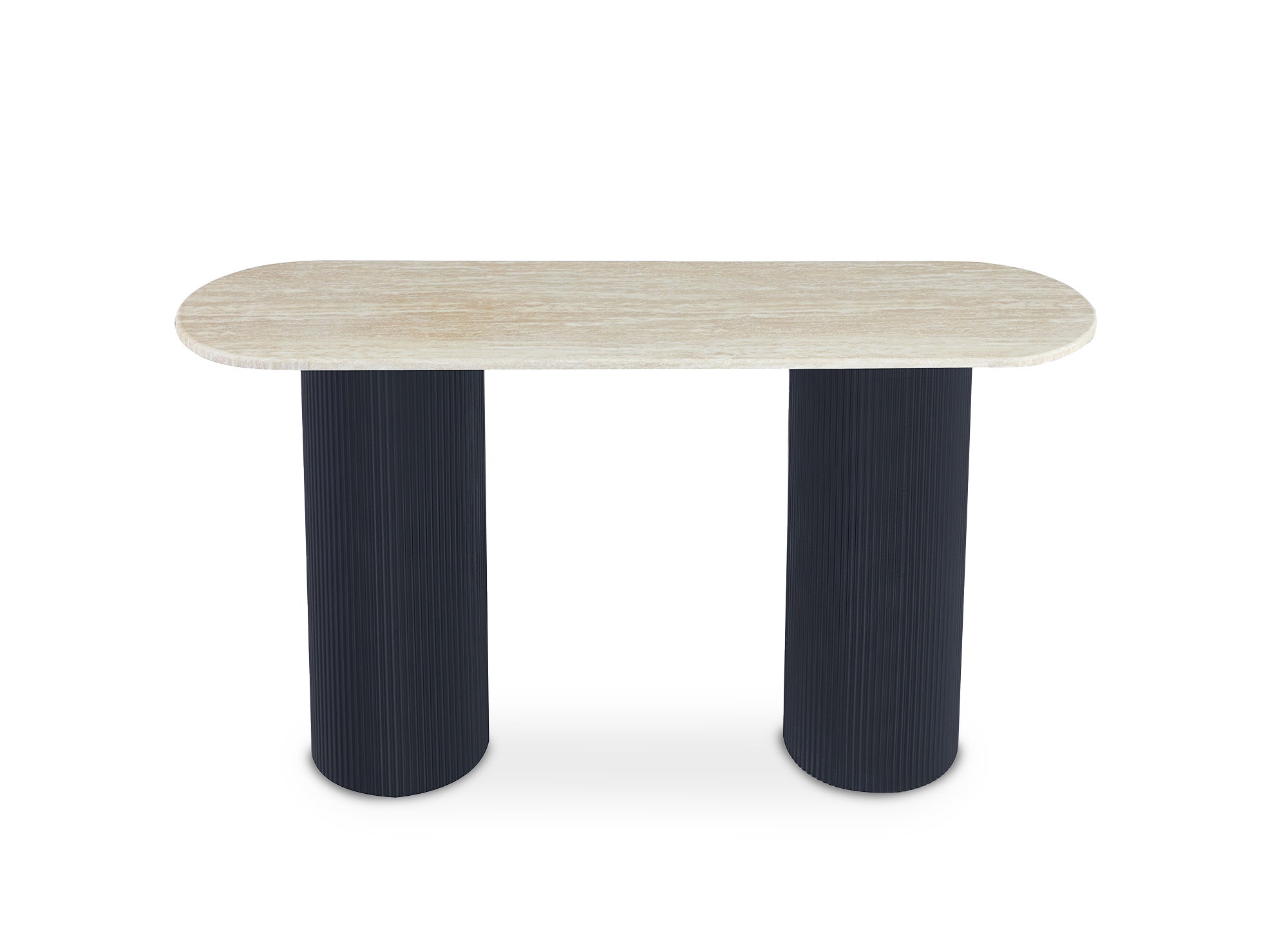 Mesa consola DHARA BLACK en mármol compuesto beige con patas negras