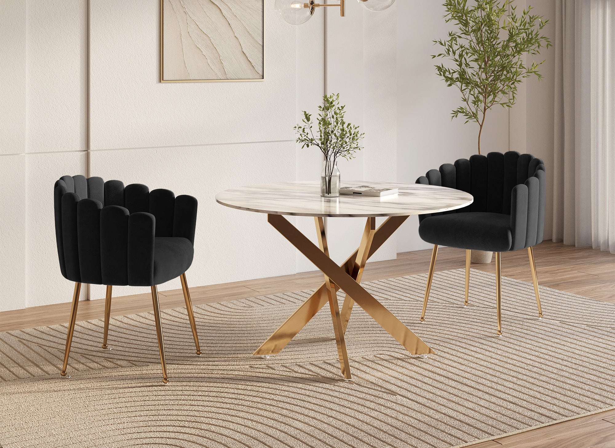 Silla HAYDEN de terciopelo negro con patas de metal dorado