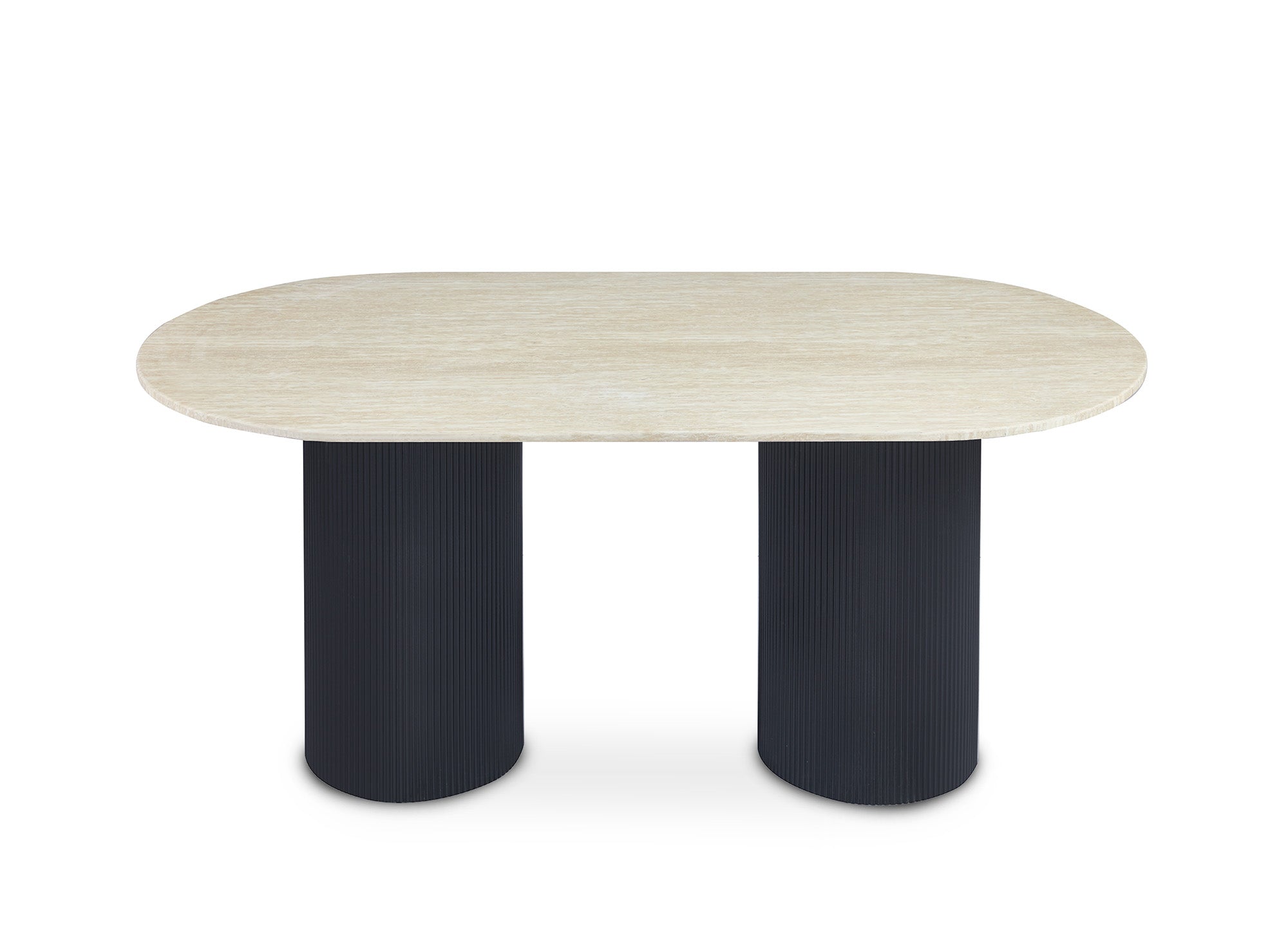 Mesa de comedor de mármol compuesto beige con patas negras, capacidad para 6 personas, DHARA BLACK