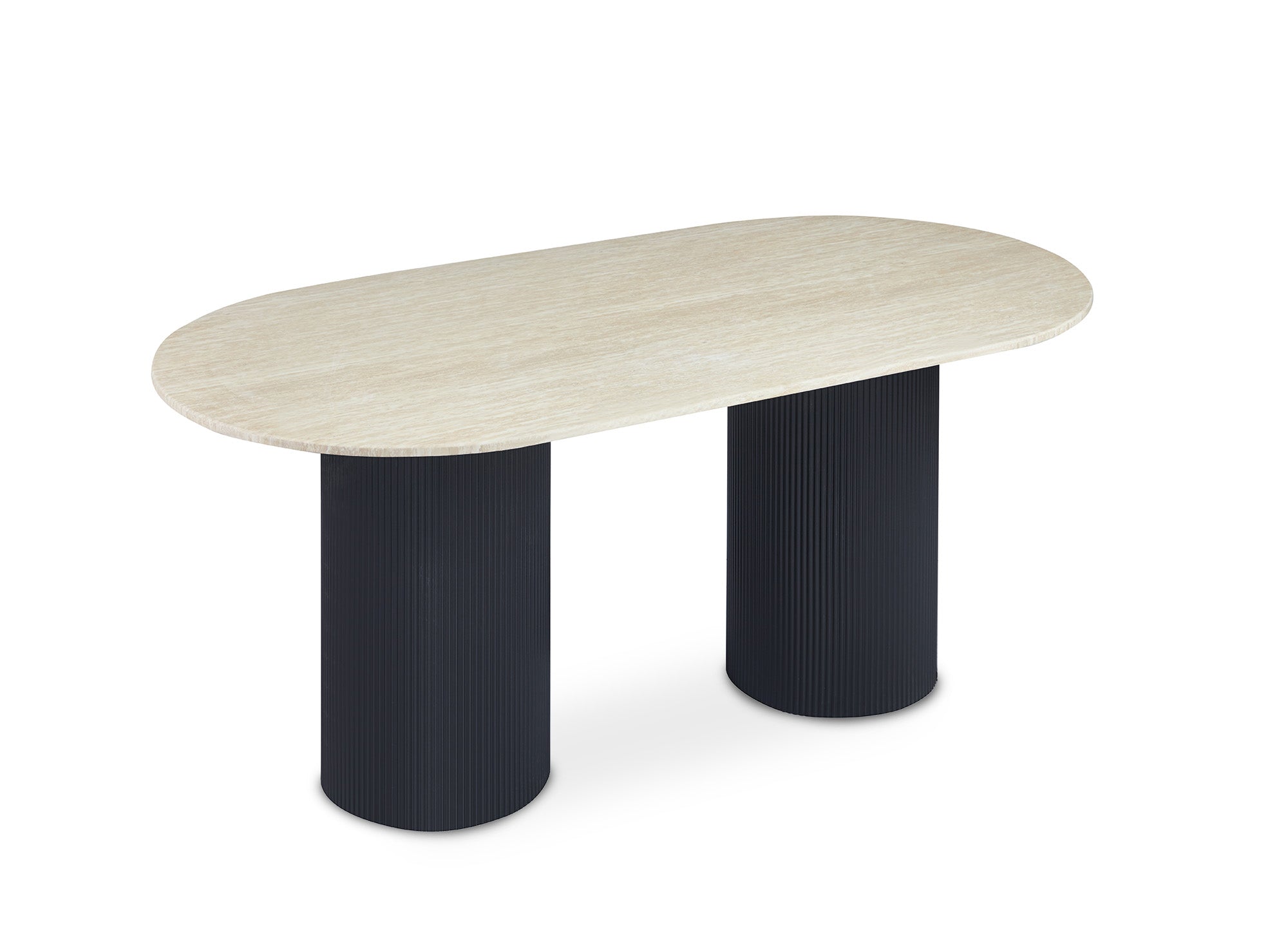 Mesa de comedor de mármol compuesto beige con patas negras, capacidad para 6 personas, DHARA BLACK