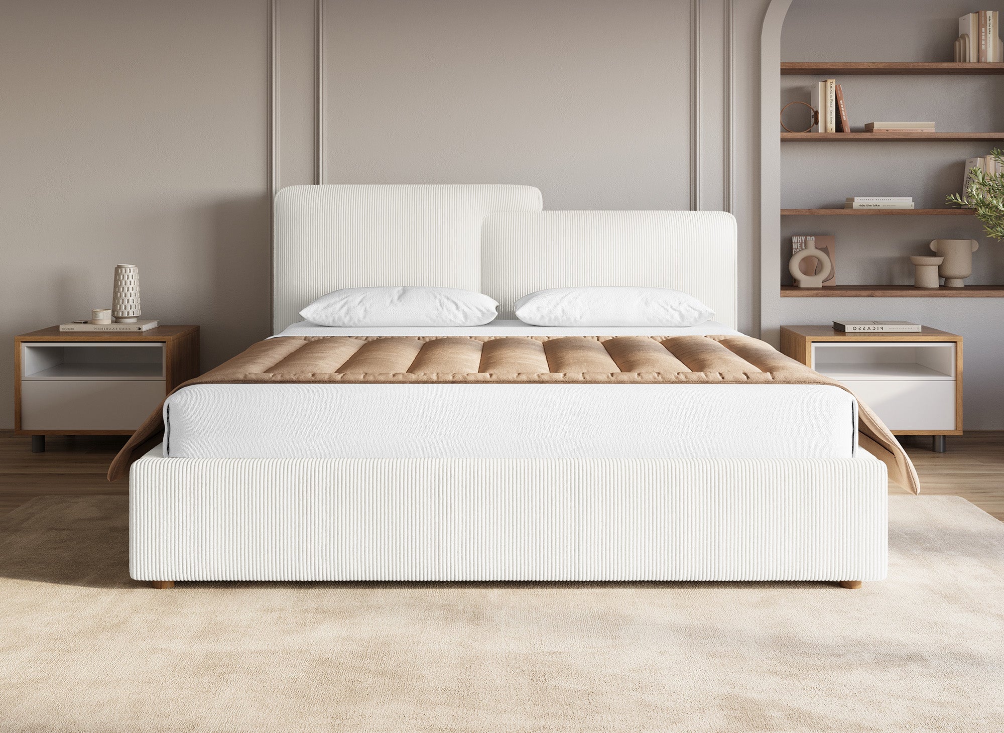 Cama de almacenaje ZELIA de 160x200 cm en pana color crudo